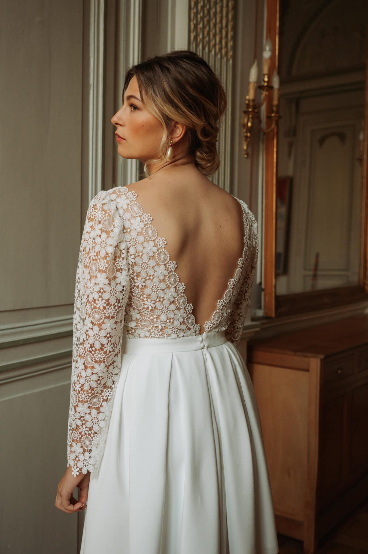 Lambert Création Robe Jade robe courte guipure plis creux