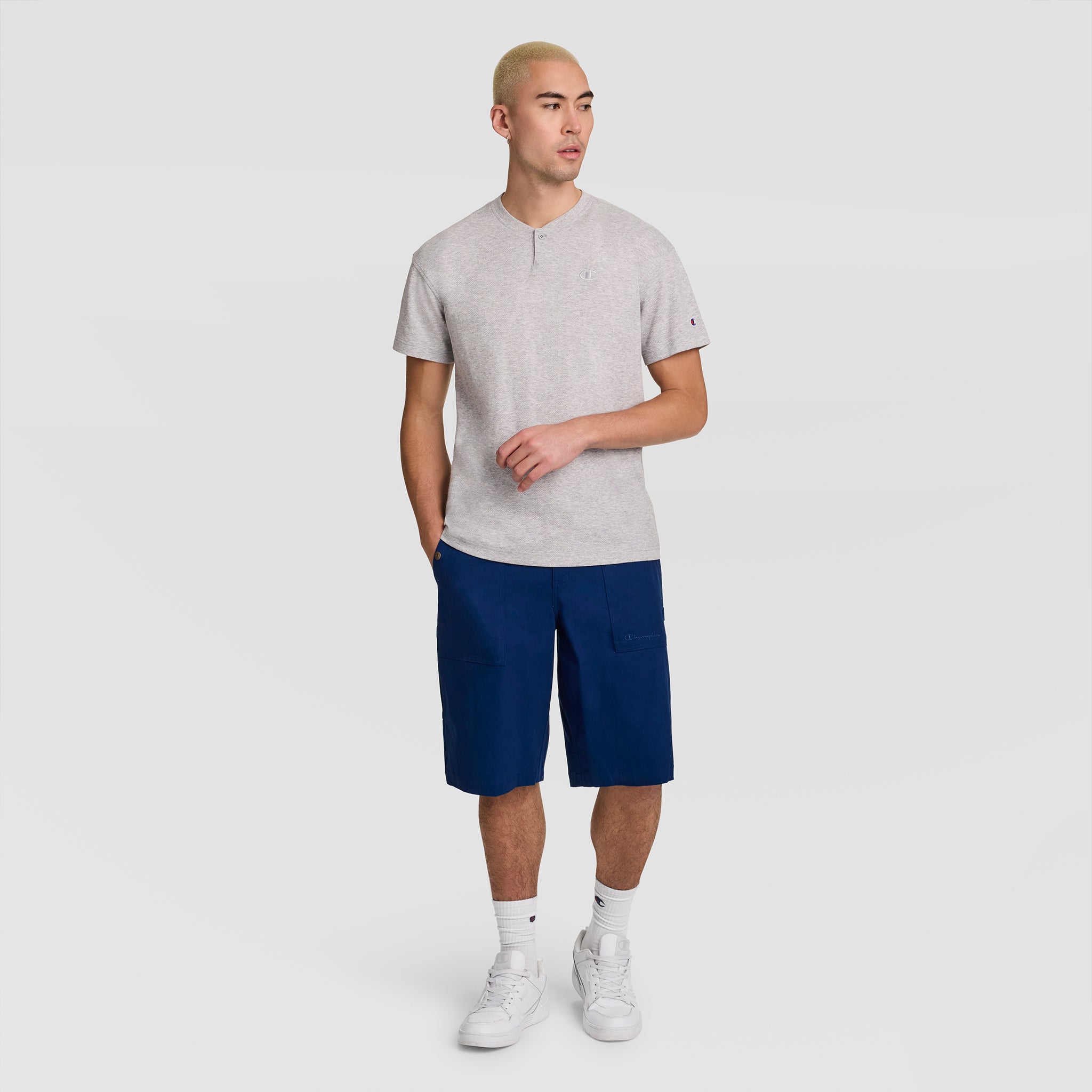 Champion Henley t-shirt homme gris chiné bouton