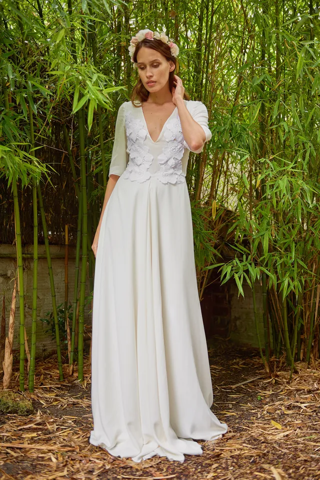 Maison Floret Sur-mesure Franklin robe crêpe broderie