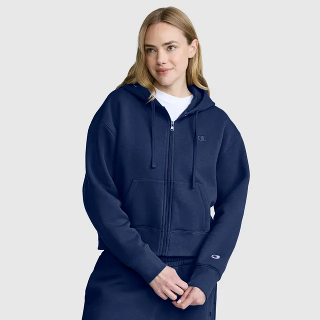 Champion Cropped Zip-Up Hoodie sweat zippé bleu femme