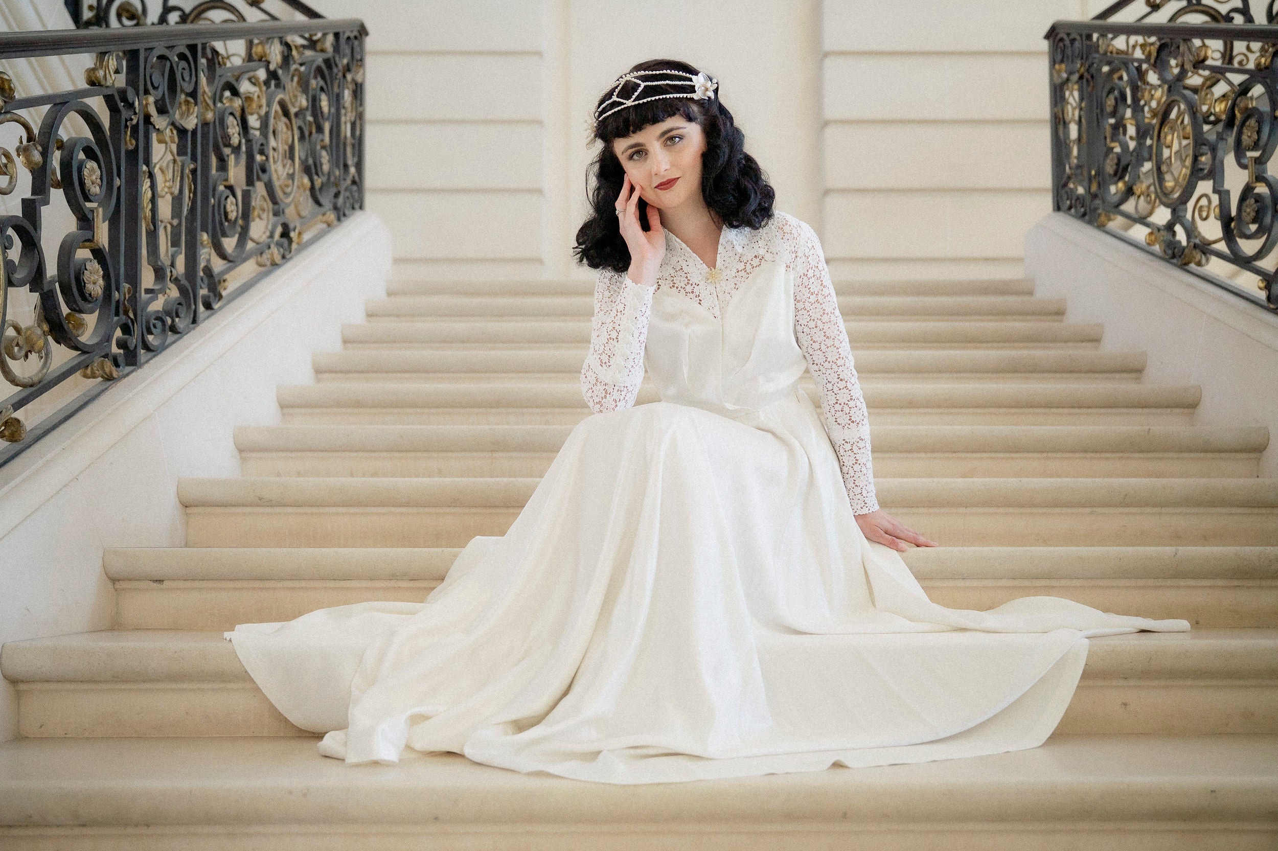 Solène Gisèle Madeleine couronne mariée fleurs cire perles