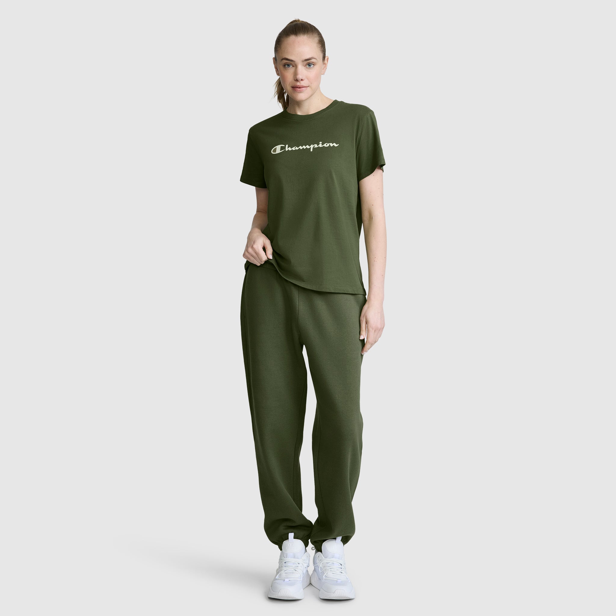 Champion Classic T-Shirt Script Logo t-shirt femme Chive coton