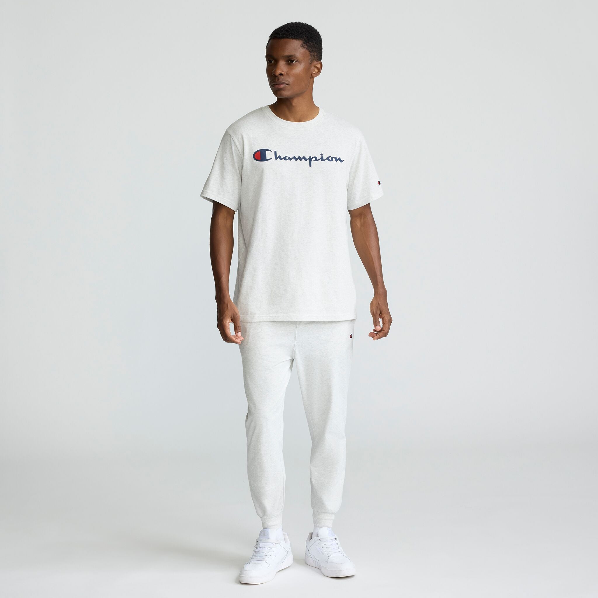Champion Classic Graphic Script Logo t-shirt homme Platinum Silver coton