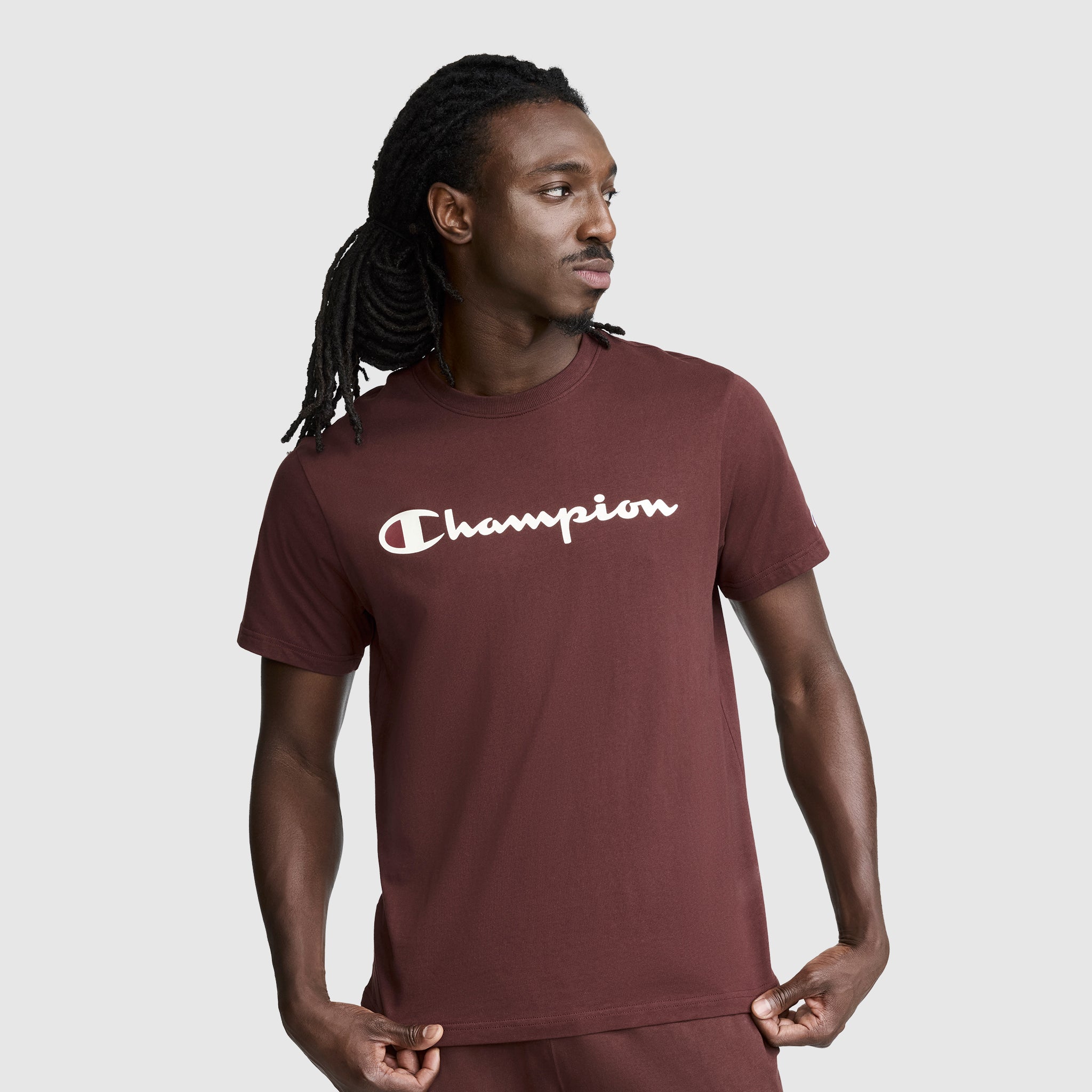 Champion Classic Script Logo t-shirt chocolat 100% coton homme