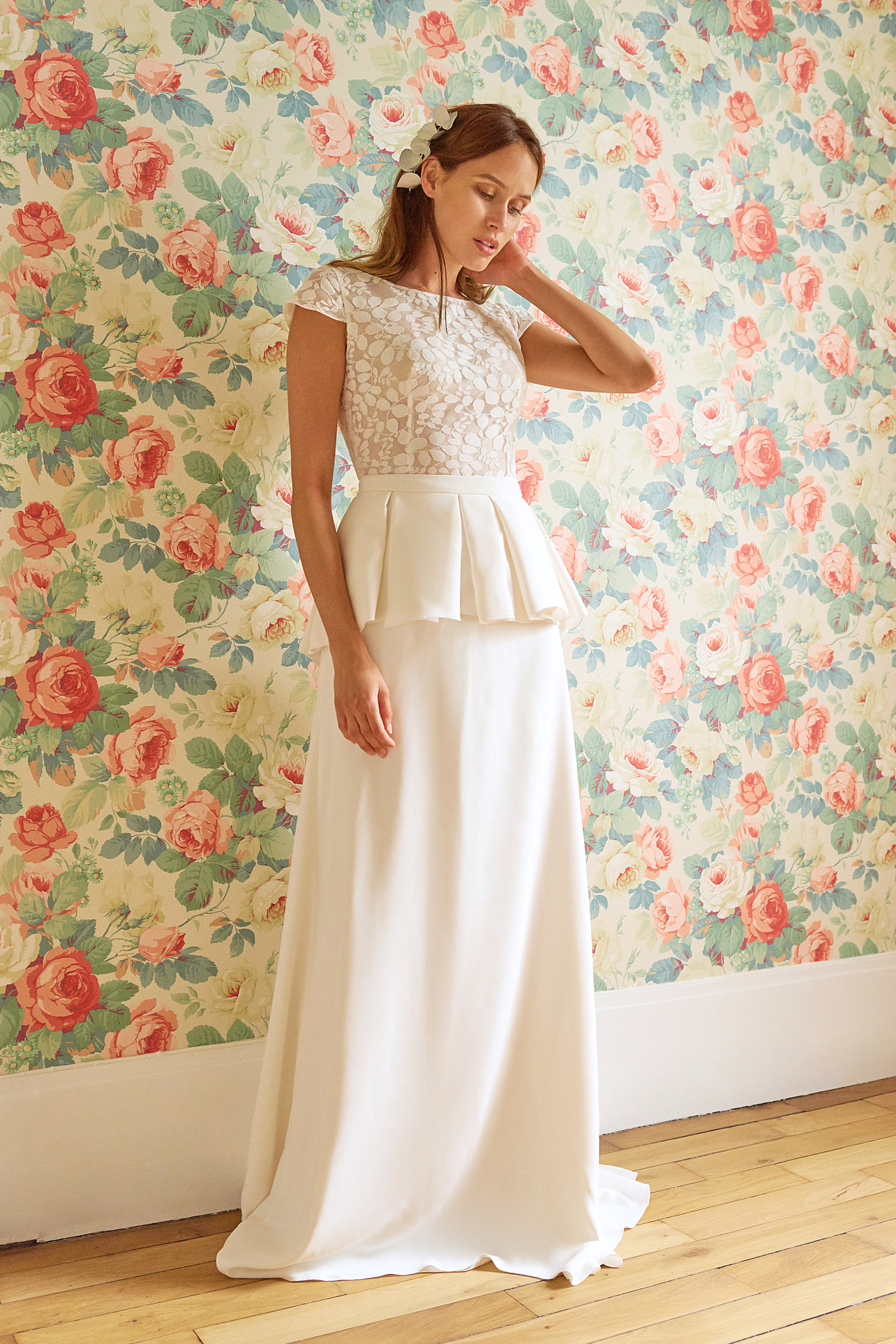 Maison Floret Allen robe dentelle crêpe basque amovible