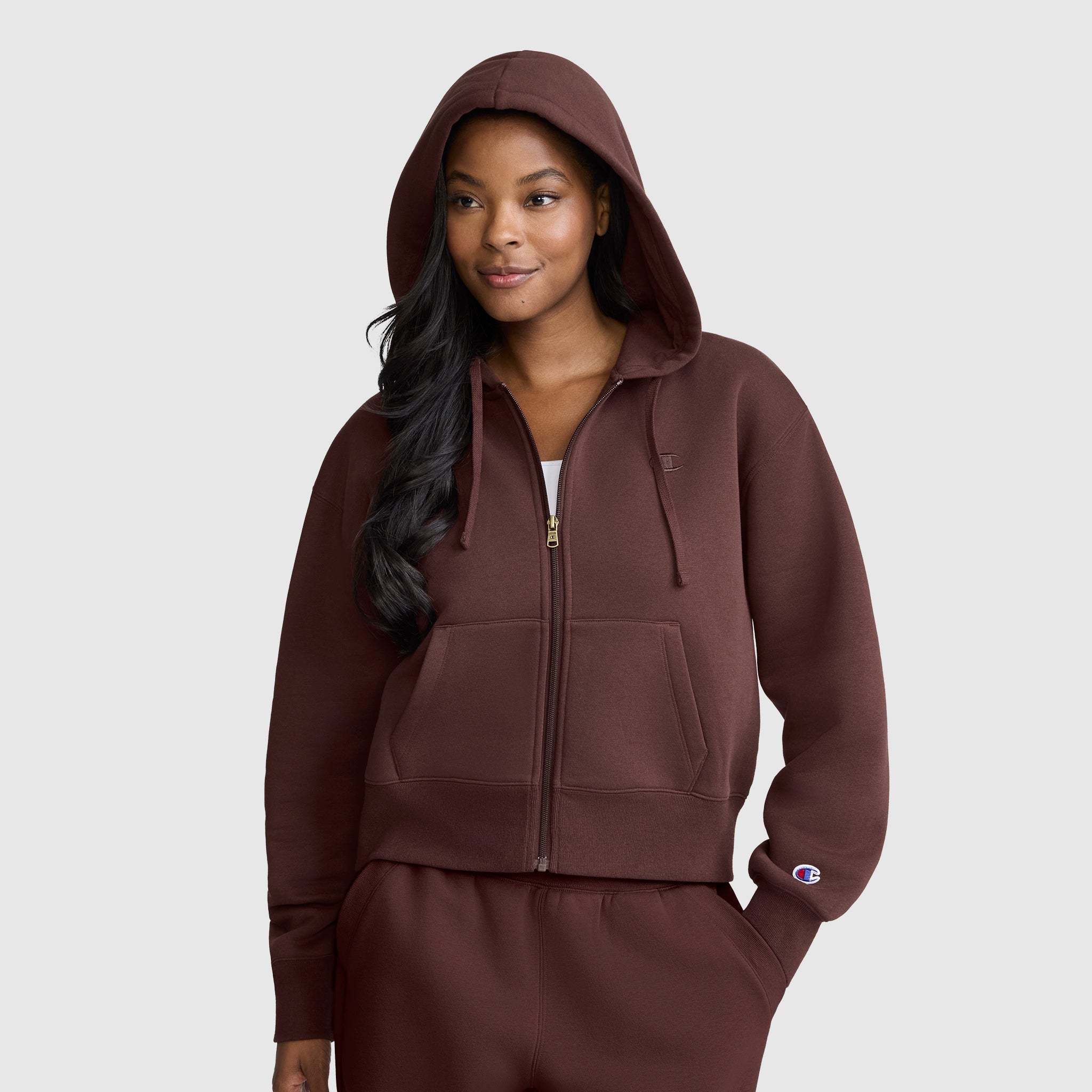 Champion Cropped Zip-Up Hoodie sweat zippé marron femme