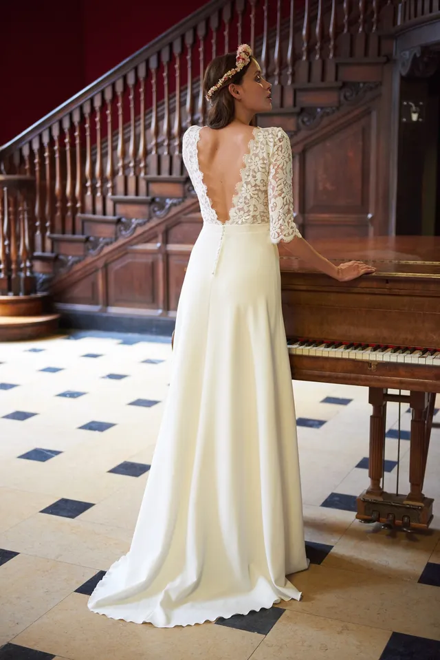 Maison Floret Sur-mesure Dimitri robe de mariée crêpe dentelle