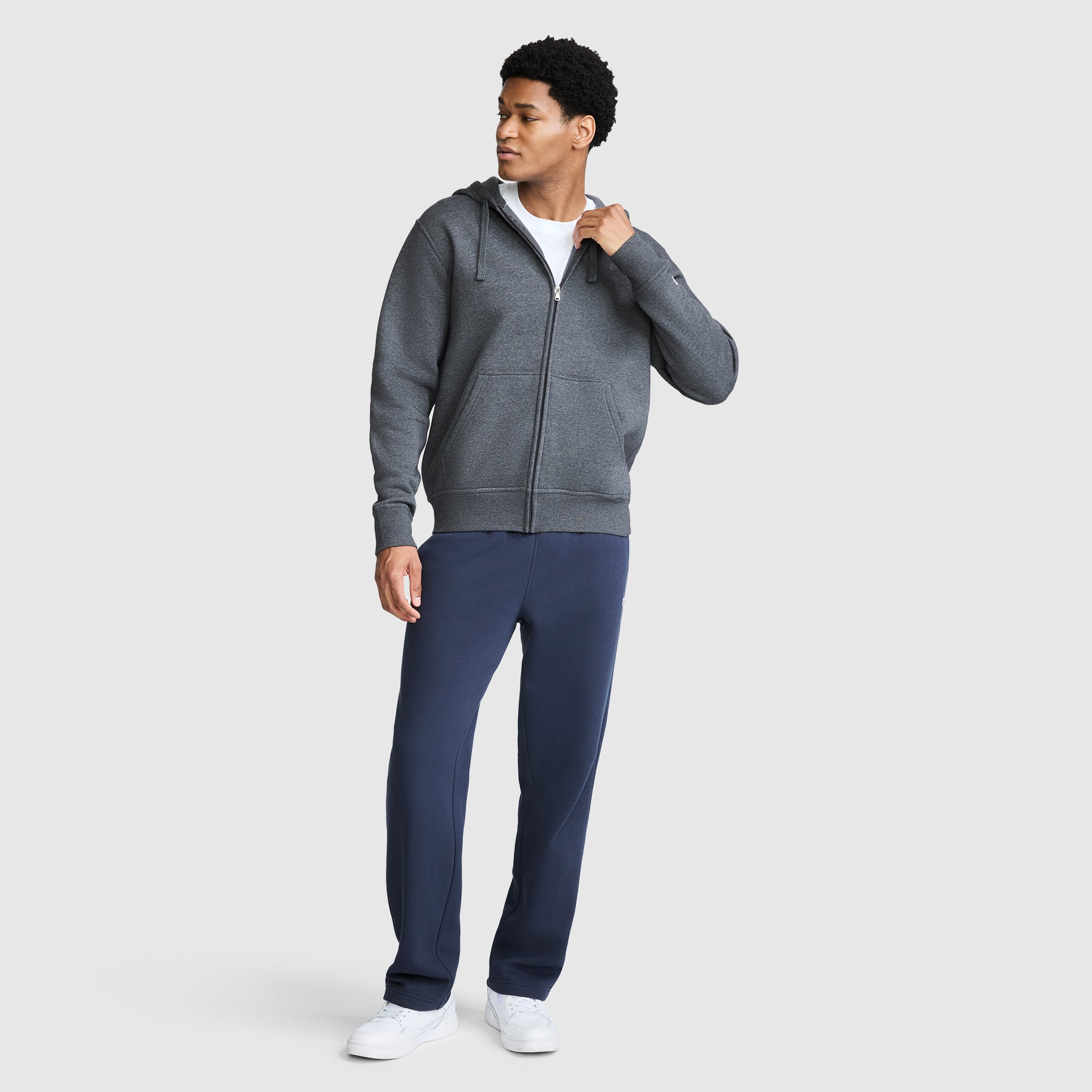 Champion Powerblend Full-Zip Hoodie sweat homme Gris molleton