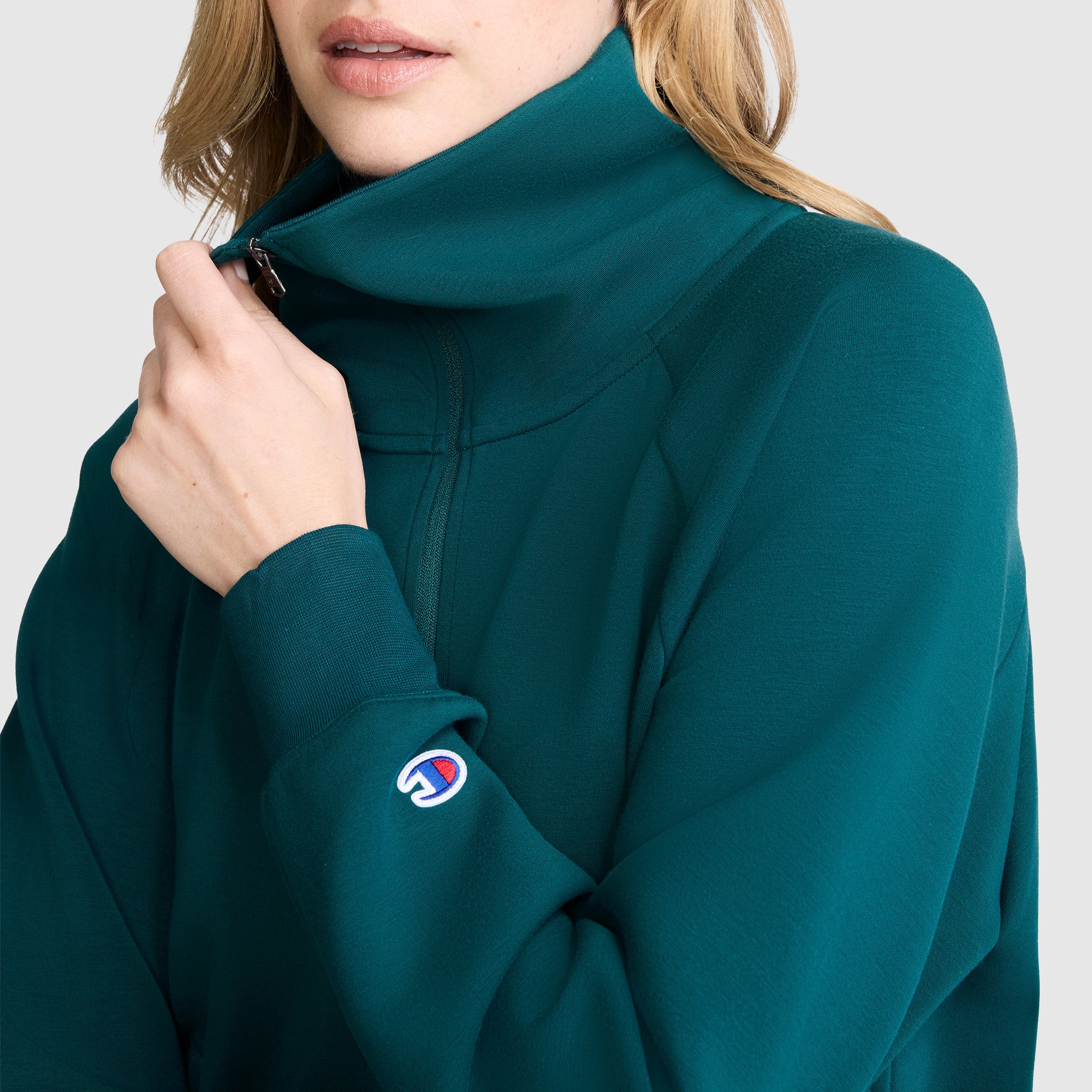 Champion Quarter-Zip pull sweat femme sarcelle stretch col zippé