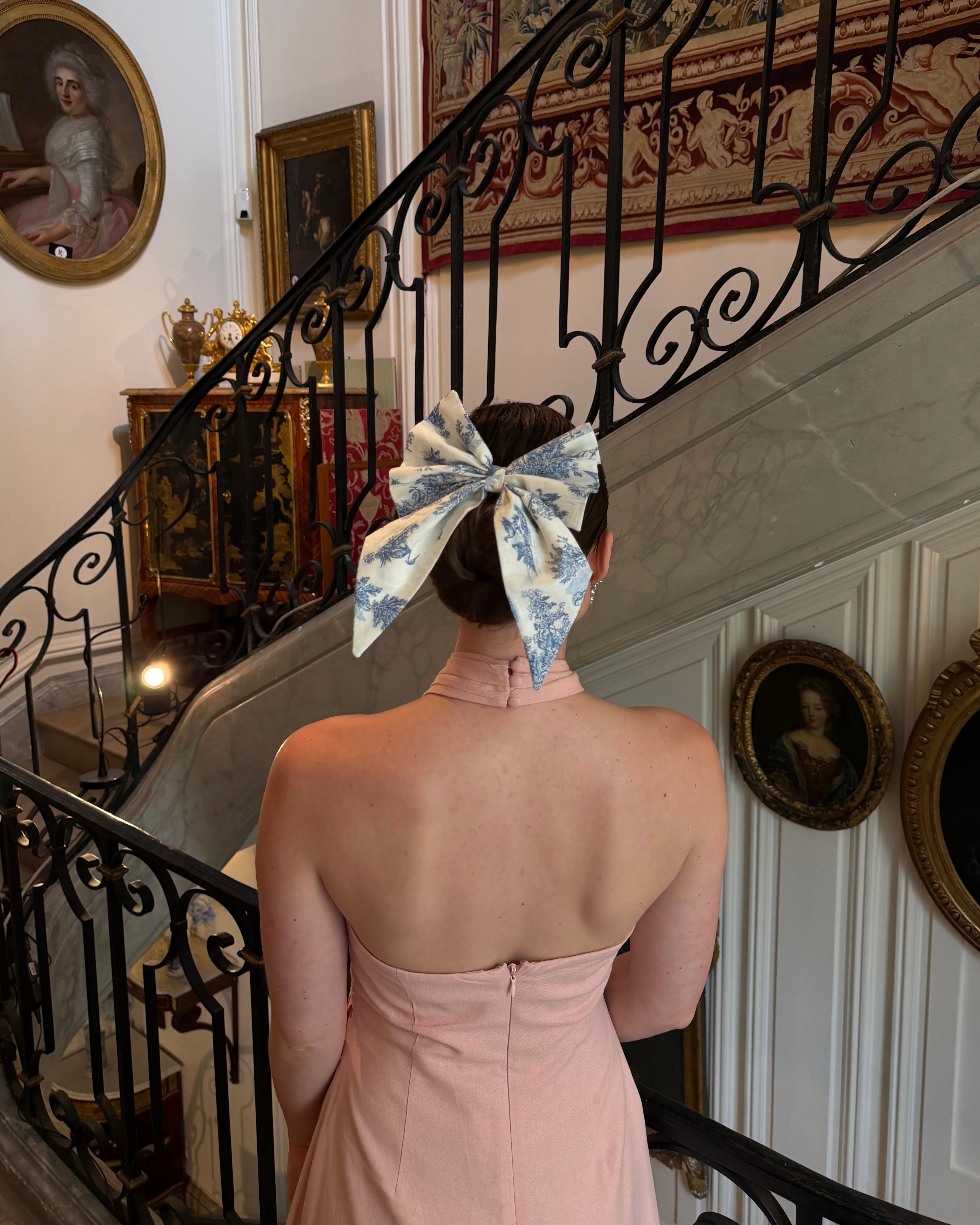 Solène Gisèle Signature Jouy Bleue nœud cheveux coton 15x20