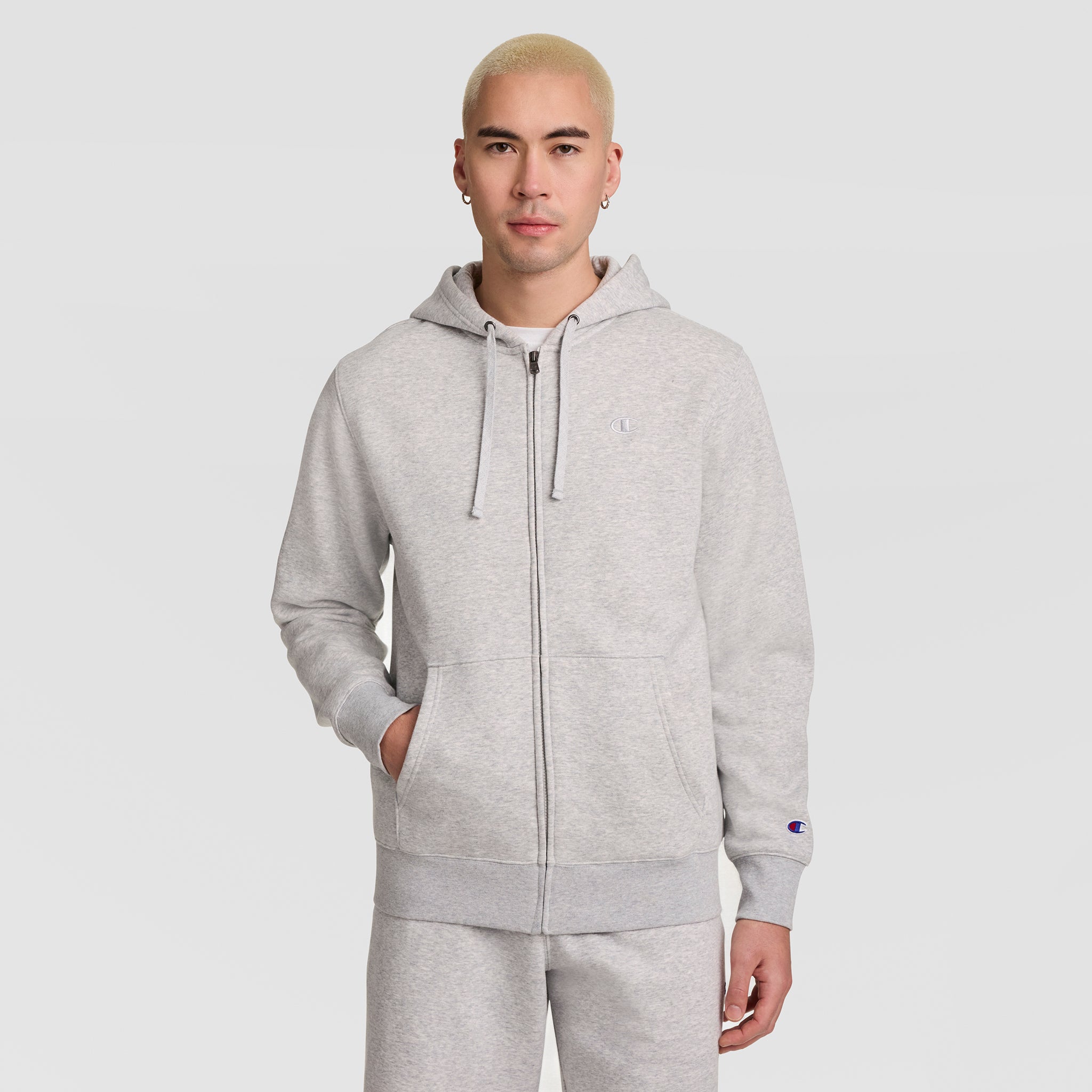 Champion Powerblend Full-Zip Hoodie sweat Oxford Gris gratté