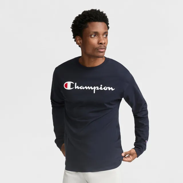 Champion Classic Graphic T-Shirt script logo navy manches longues