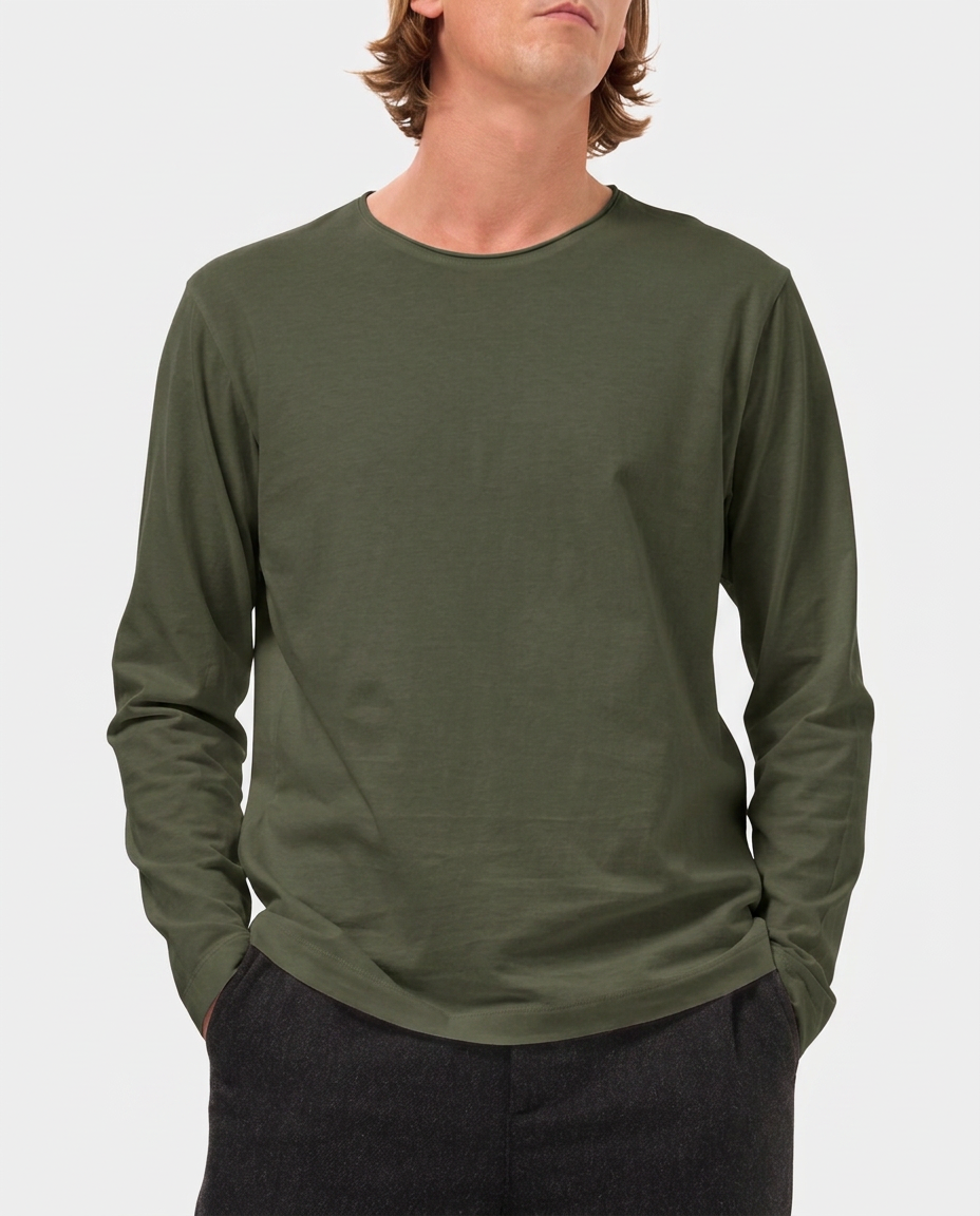 LAFAURIE ACHILLE t-shirt kaki manches longues voile coton