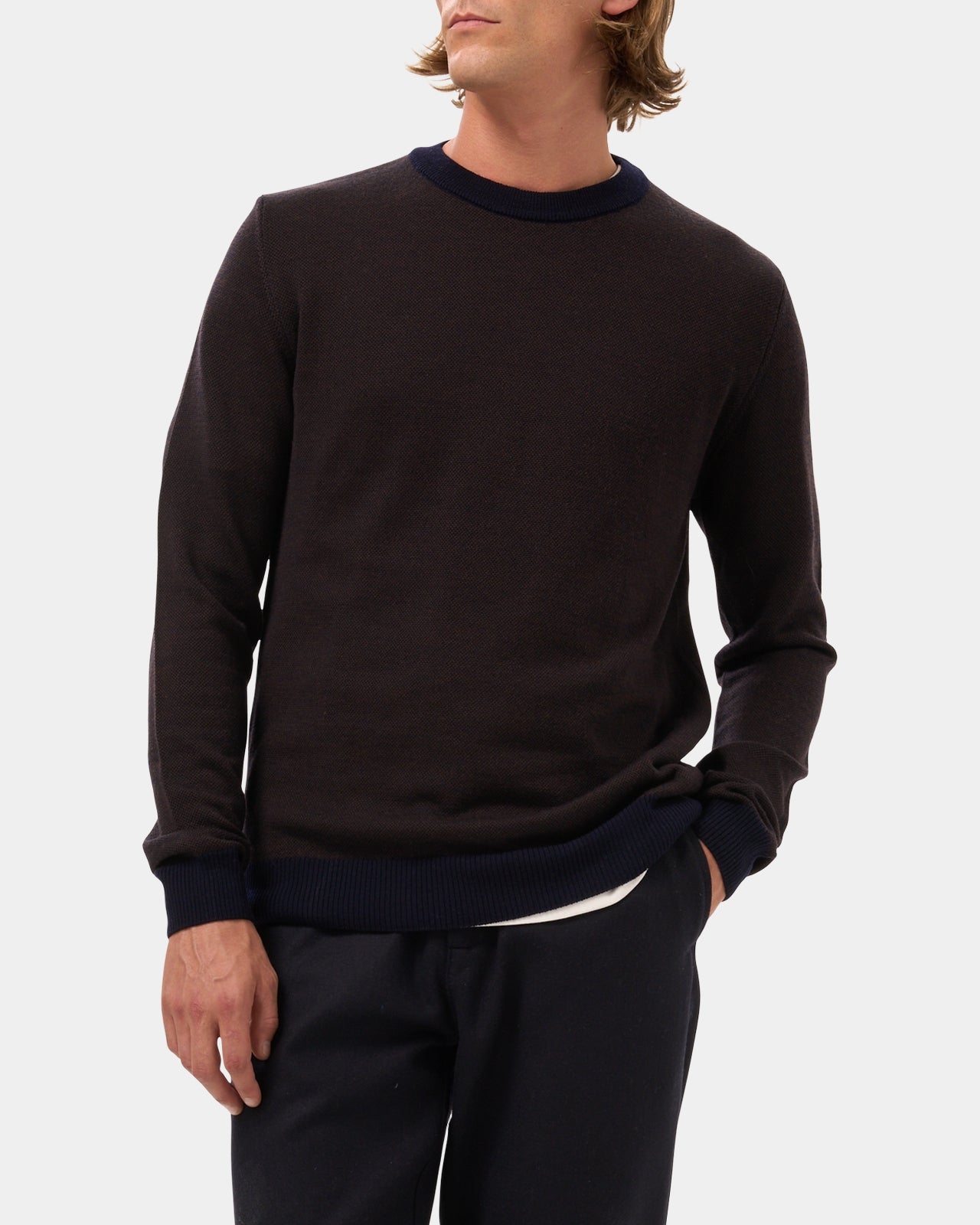 LAFAURIE LEO pull navy tabac laine mérinos col rond