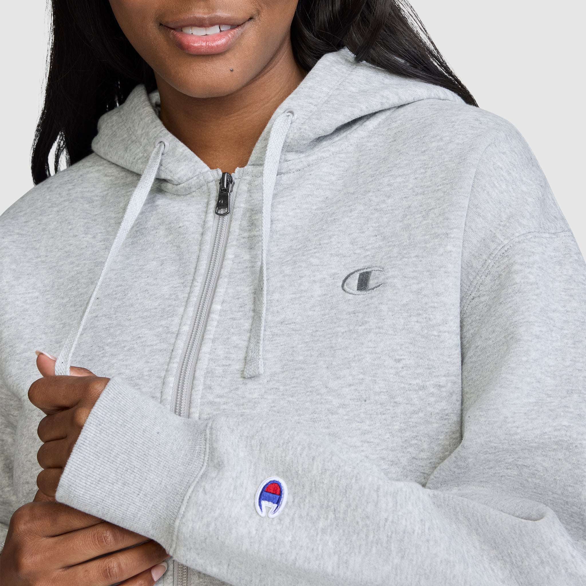 Champion Cropped Zip-Up Hoodie sweat zippé gris coton
