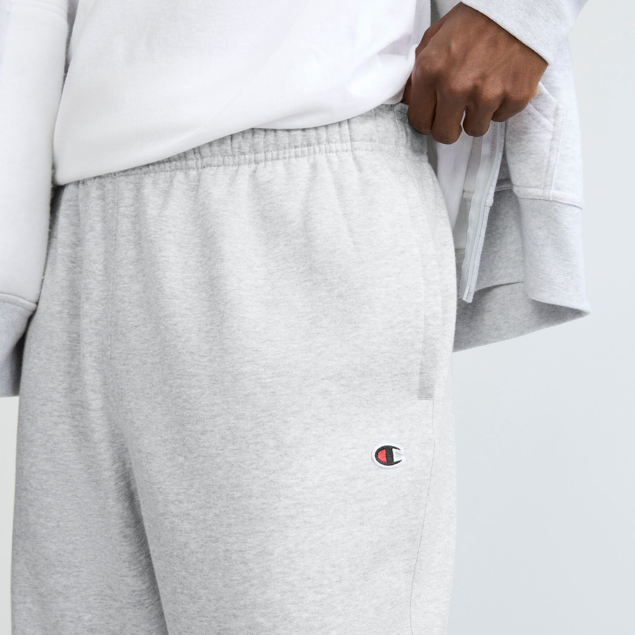 Champion Powerblend Open Hem C Logo sweatpants jogging gris clair molleton
