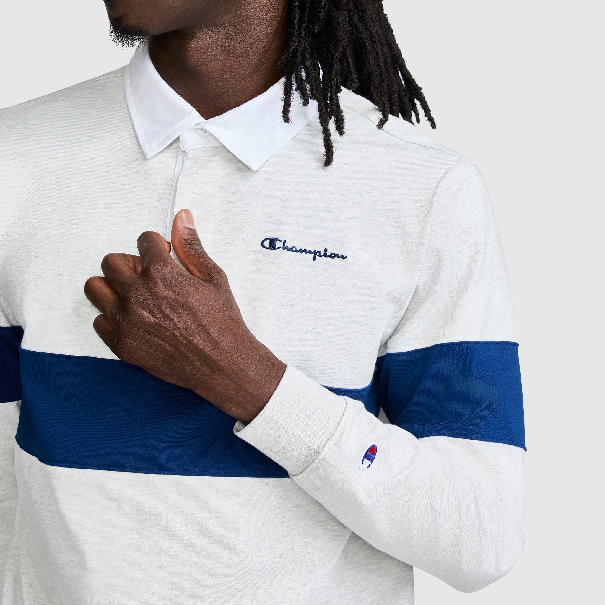 Champion Rugby Shirt coton rayé Gris Silver