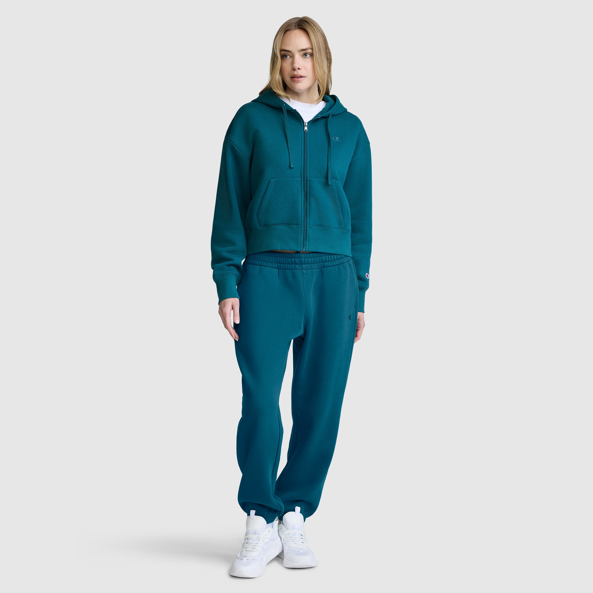 Champion Cropped Zip-Up Hoodie sweat zippé vert femme