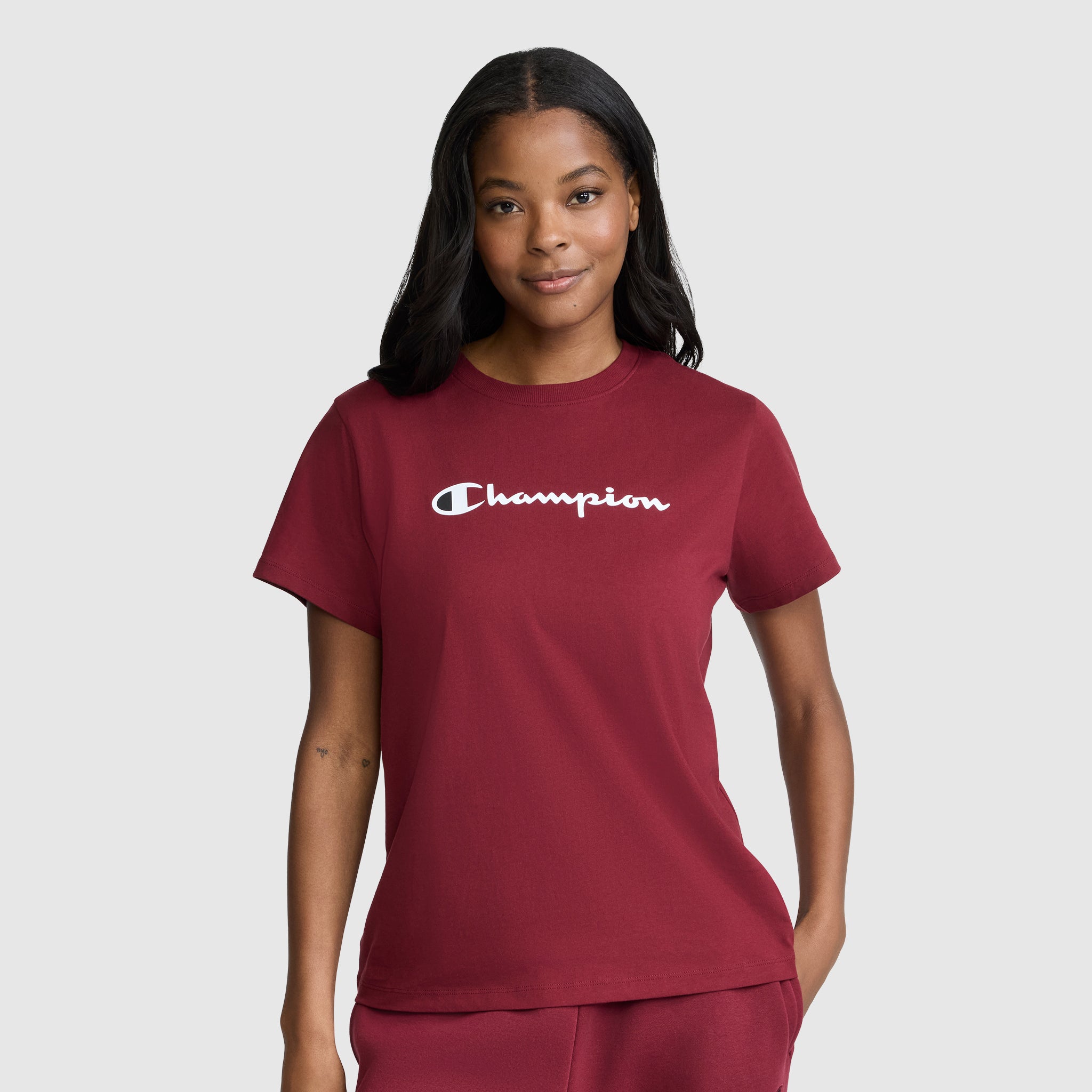 Champion Classic T-Shirt Script Logo t-shirt femme bordeaux coton