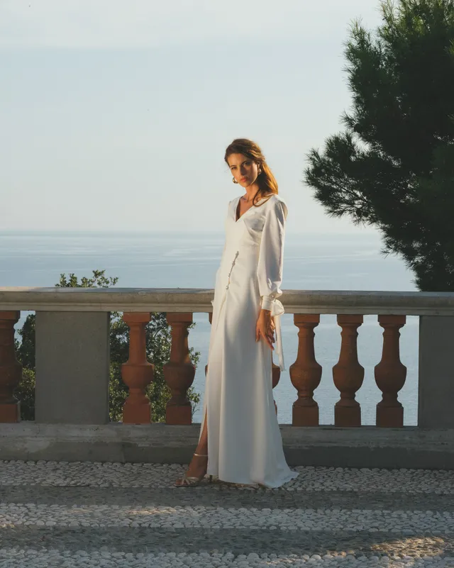 Maison Floret Sur-mesure Otello robe de mariée portefeuille crêpe