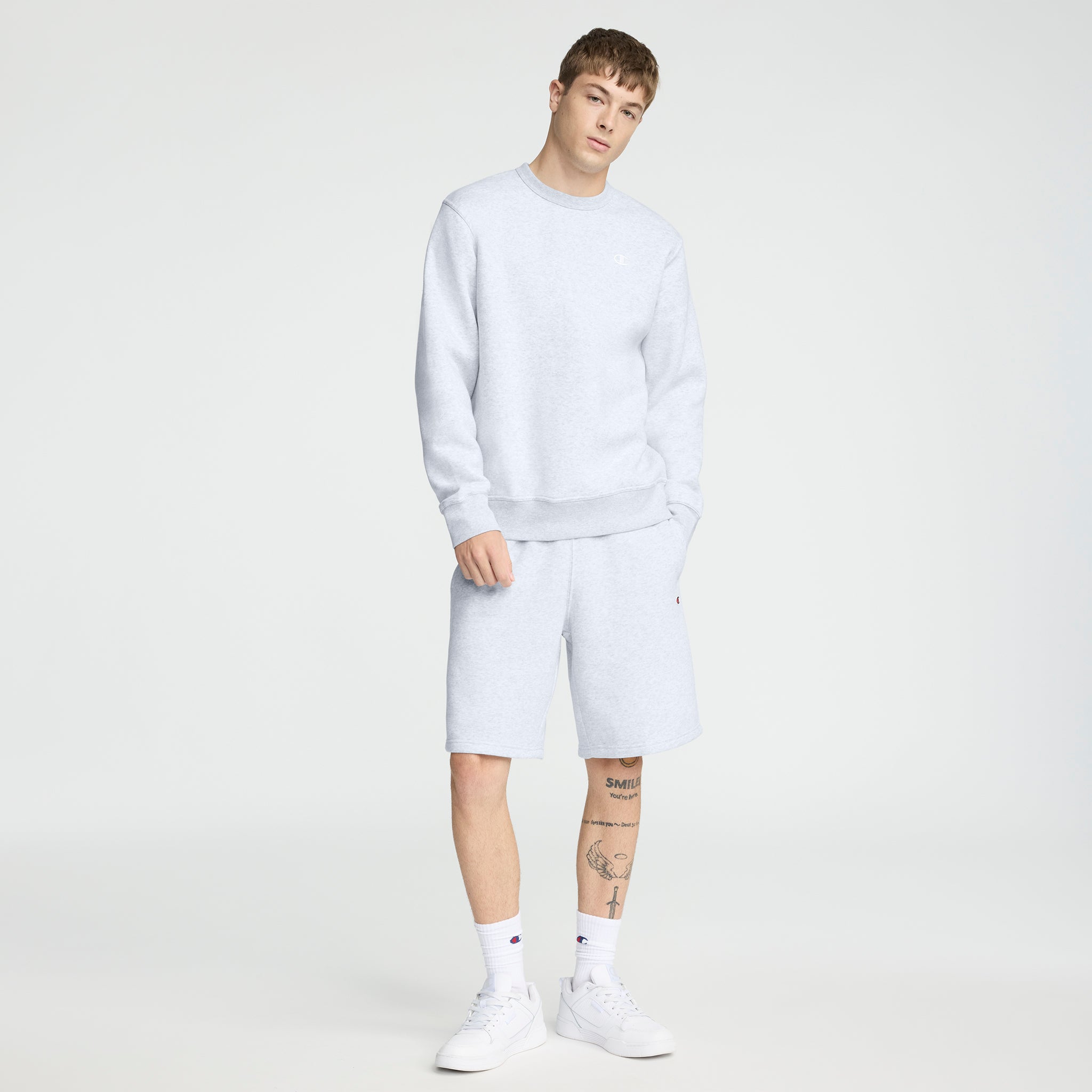 Champion Powerblend Crewneck Sweat Homme Gris Chiné Chaud