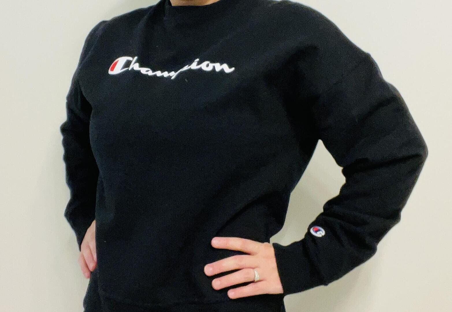 Champion Powerblend Script Logo Sweat Gris chiné coupe ample