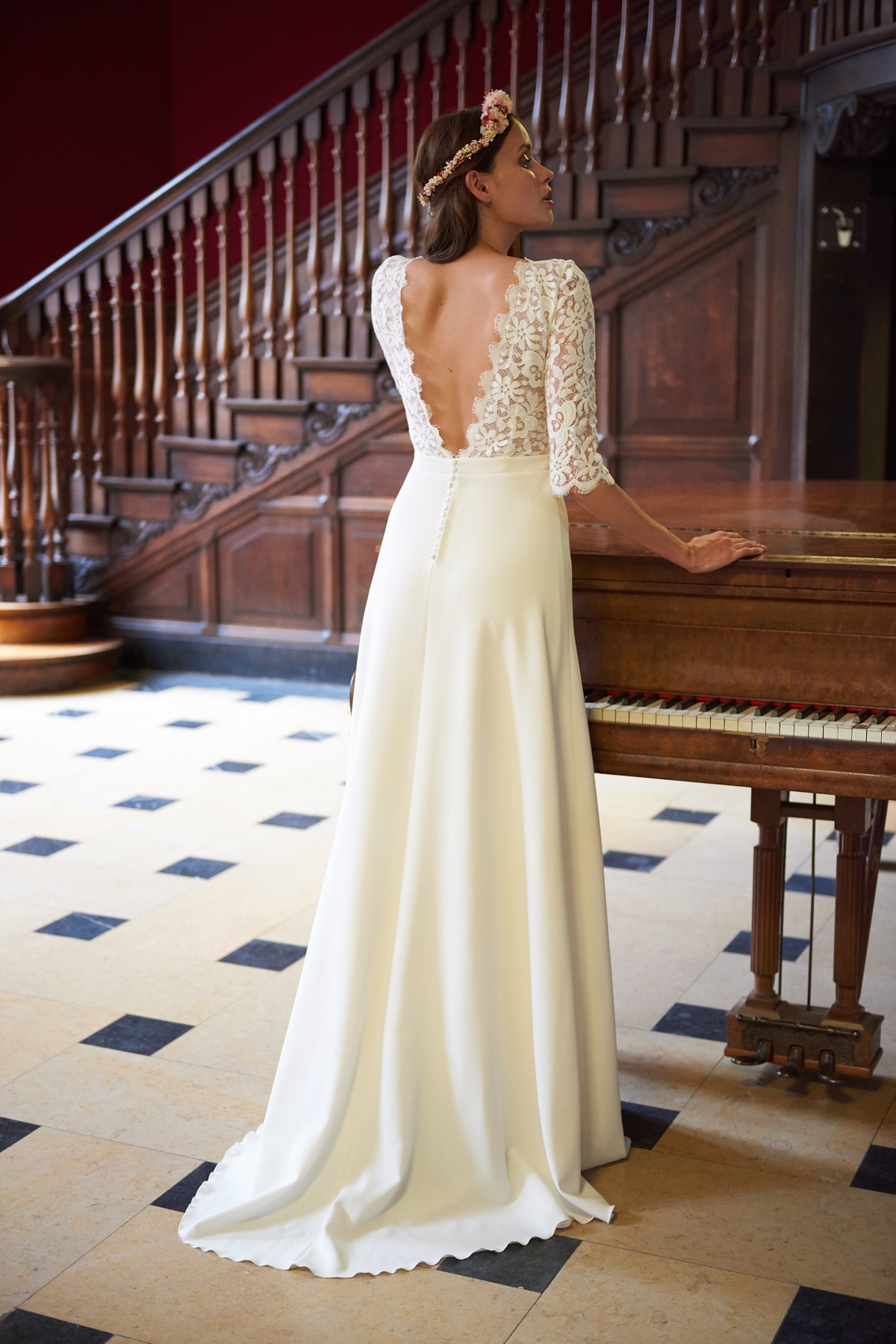 Maison Floret Sur-mesure Dimitri robe de mariée crêpe dentelle