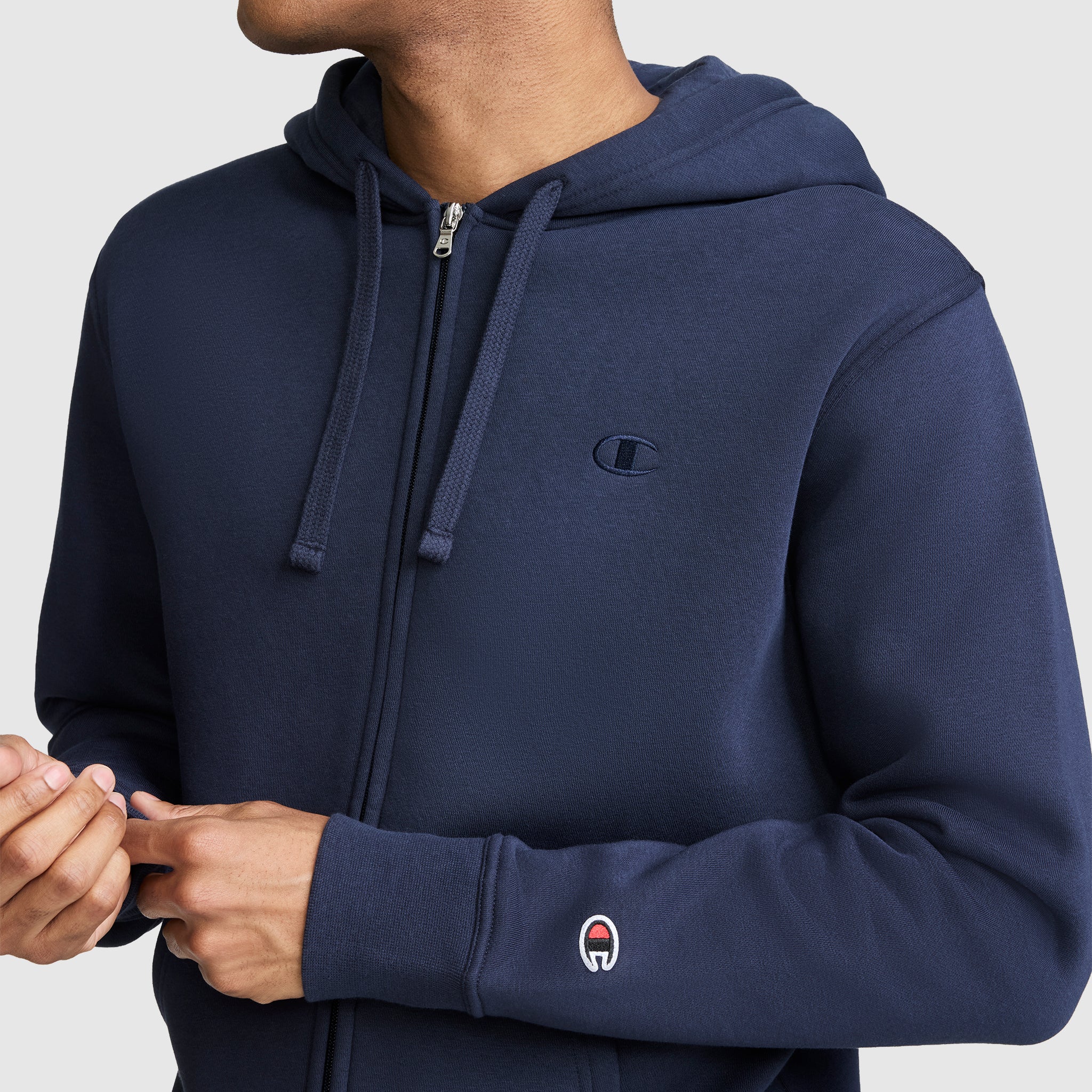 Champion Powerblend Full-Zip Hoodie sweat zippé Navy gratté