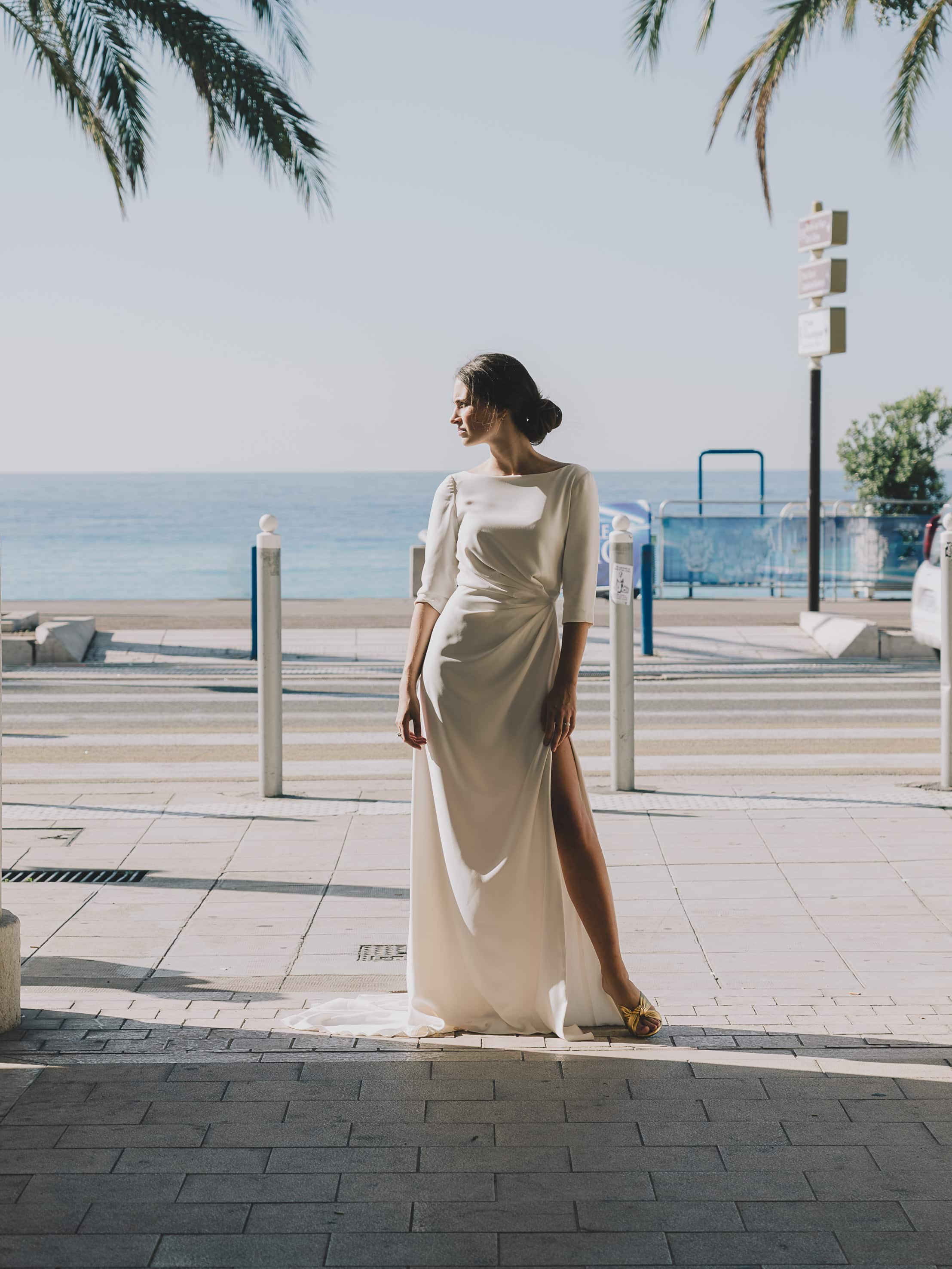 Maison Floret Sur-mesure Dario robe de mariée crêpe fluide