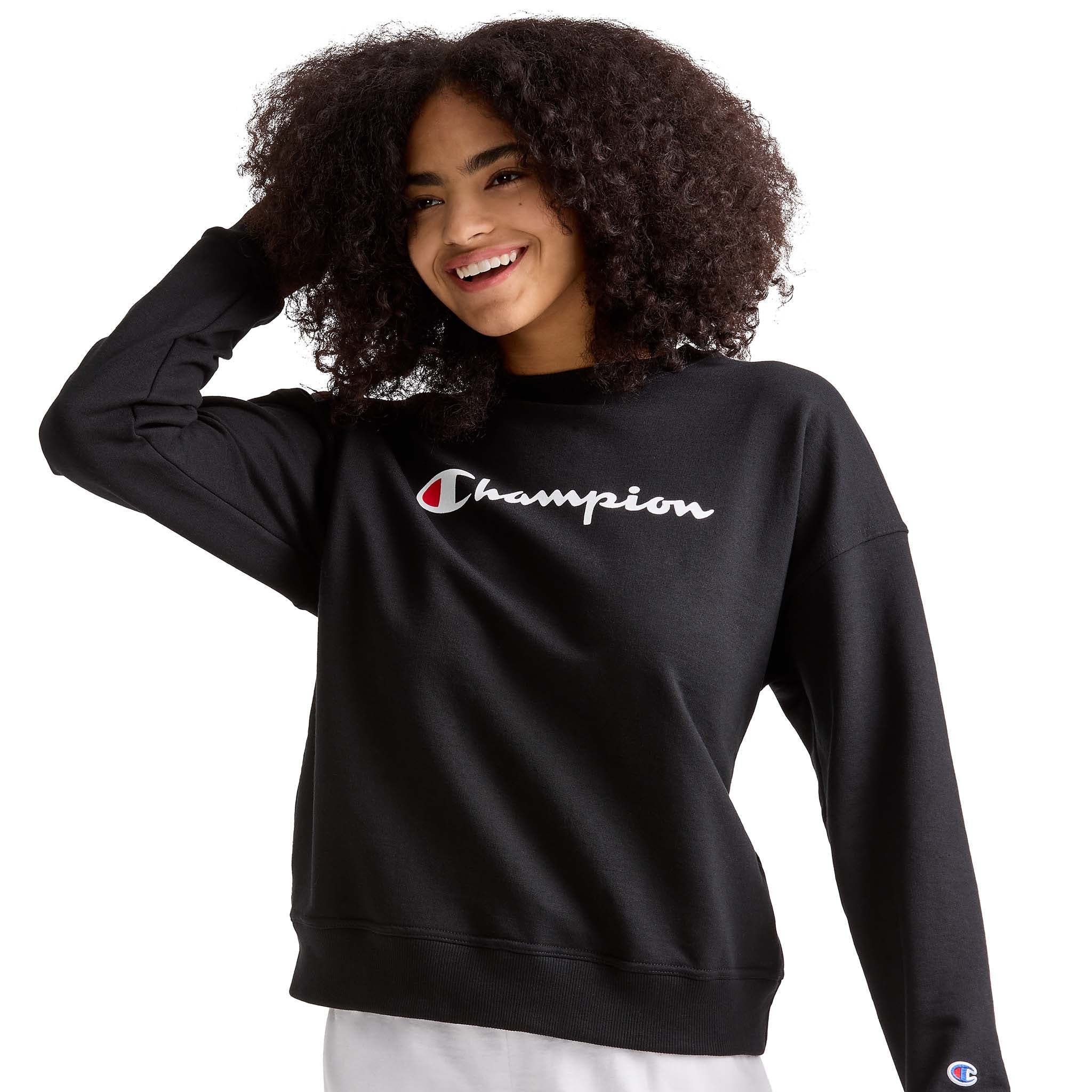Champion Powerblend Script Logo Sweat Noir coupe ample