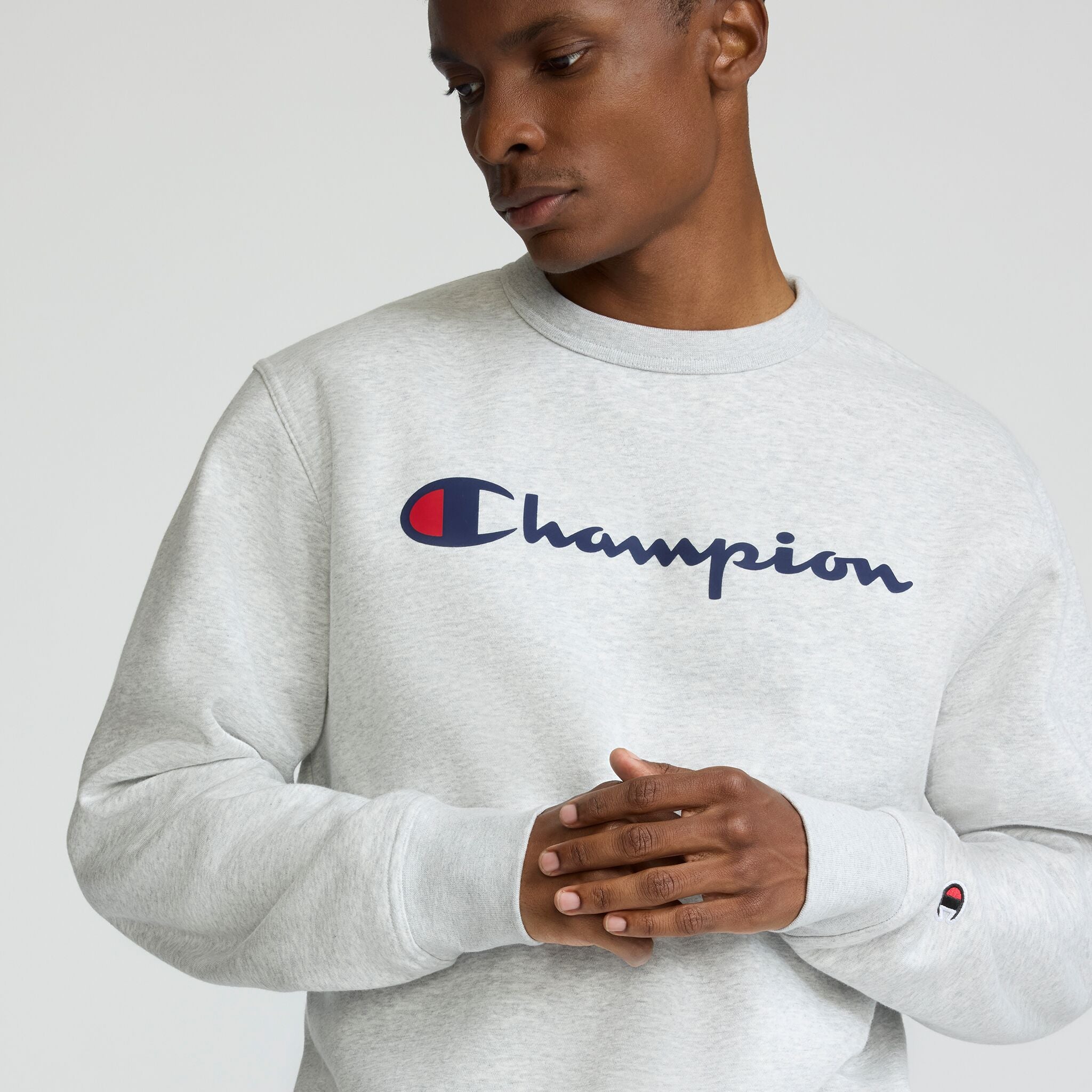 Champion Powerblend Script Logo Sweat Gris coupe standard