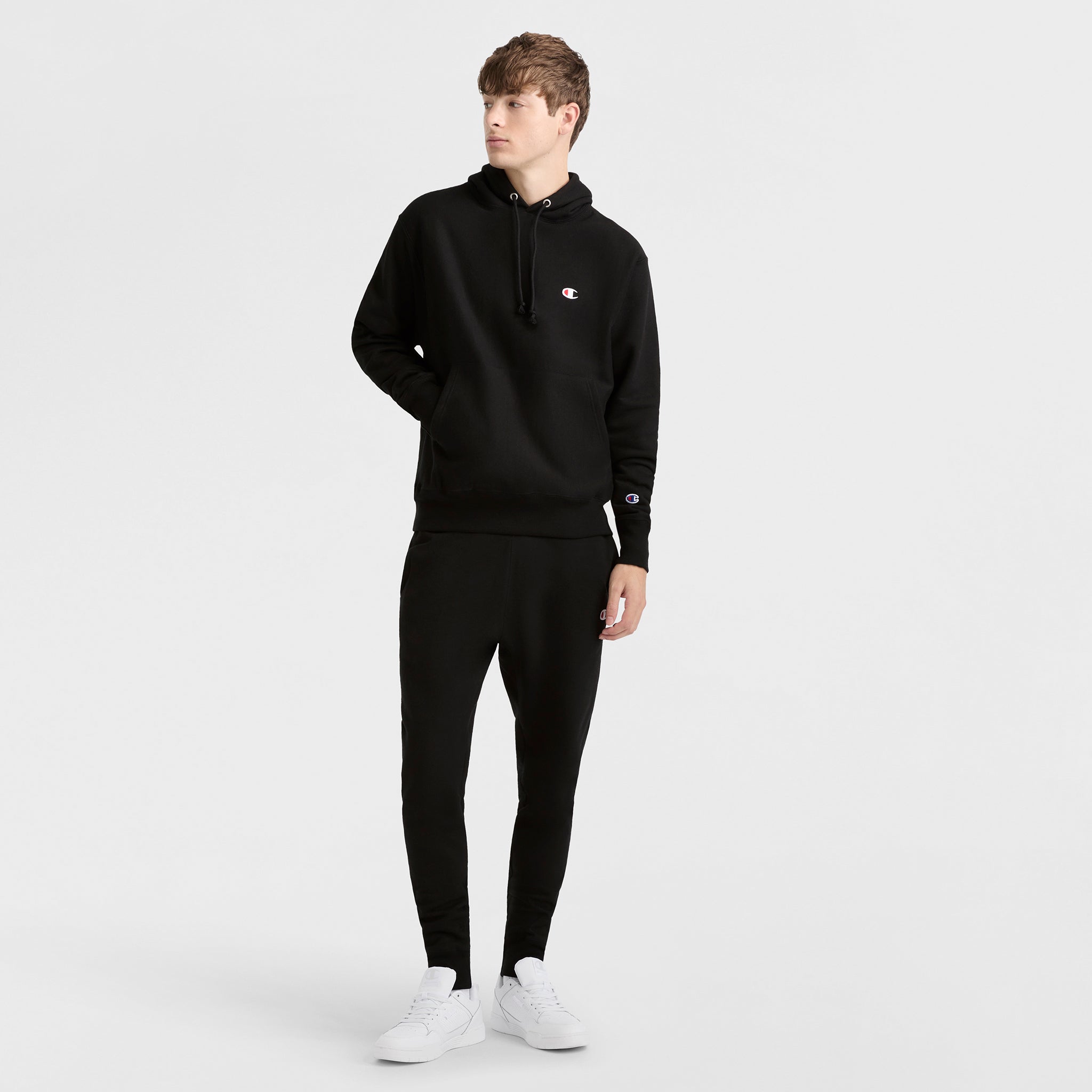 Champion Reverse Weave Small C sweat à capuche noir coupe classique