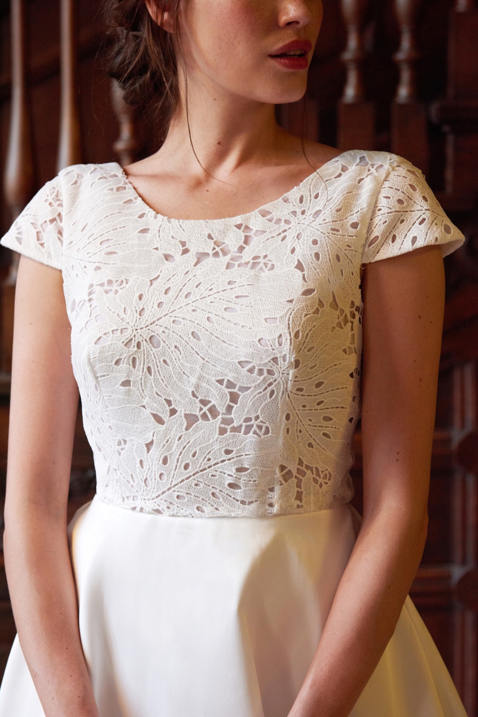 Maison Floret Sur-mesure Charlie robe de mariée guipure soie