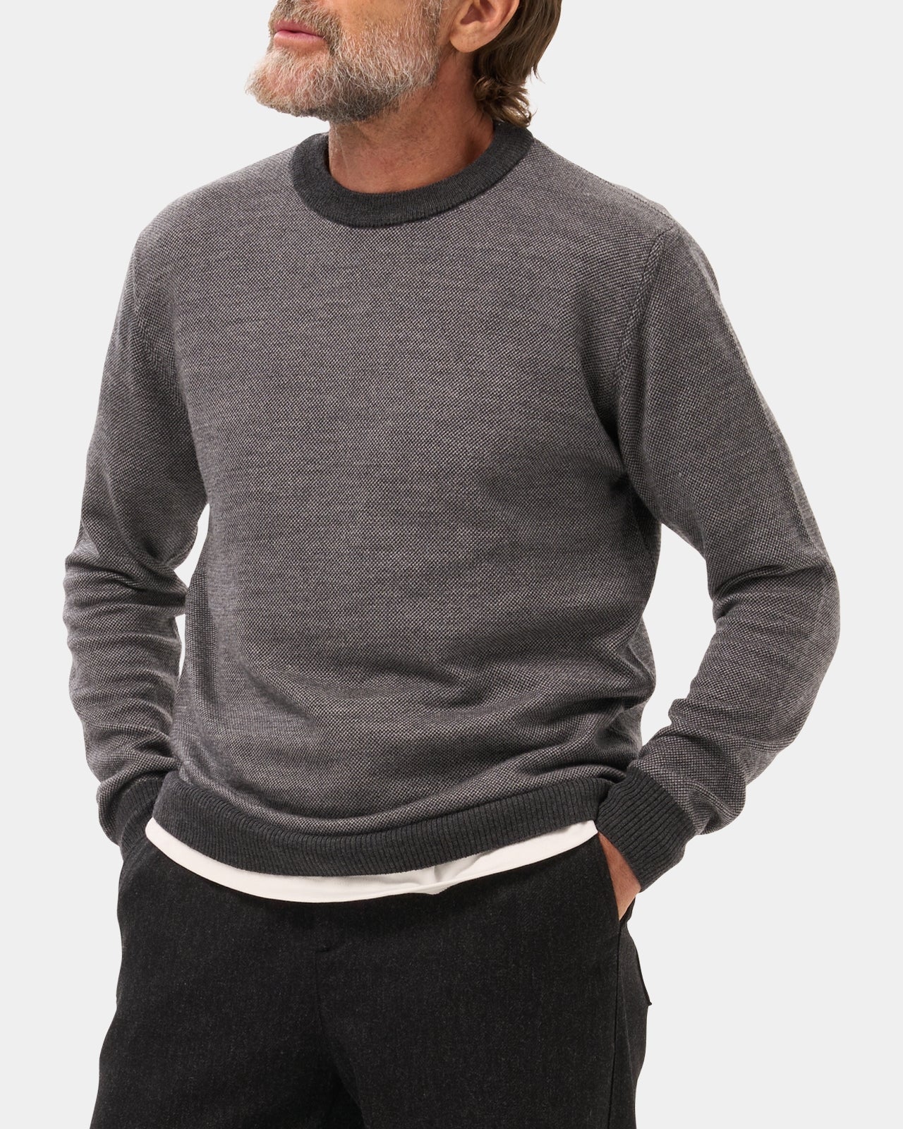 LAFAURIE LEO pull acier anthracite laine mérinos col rond