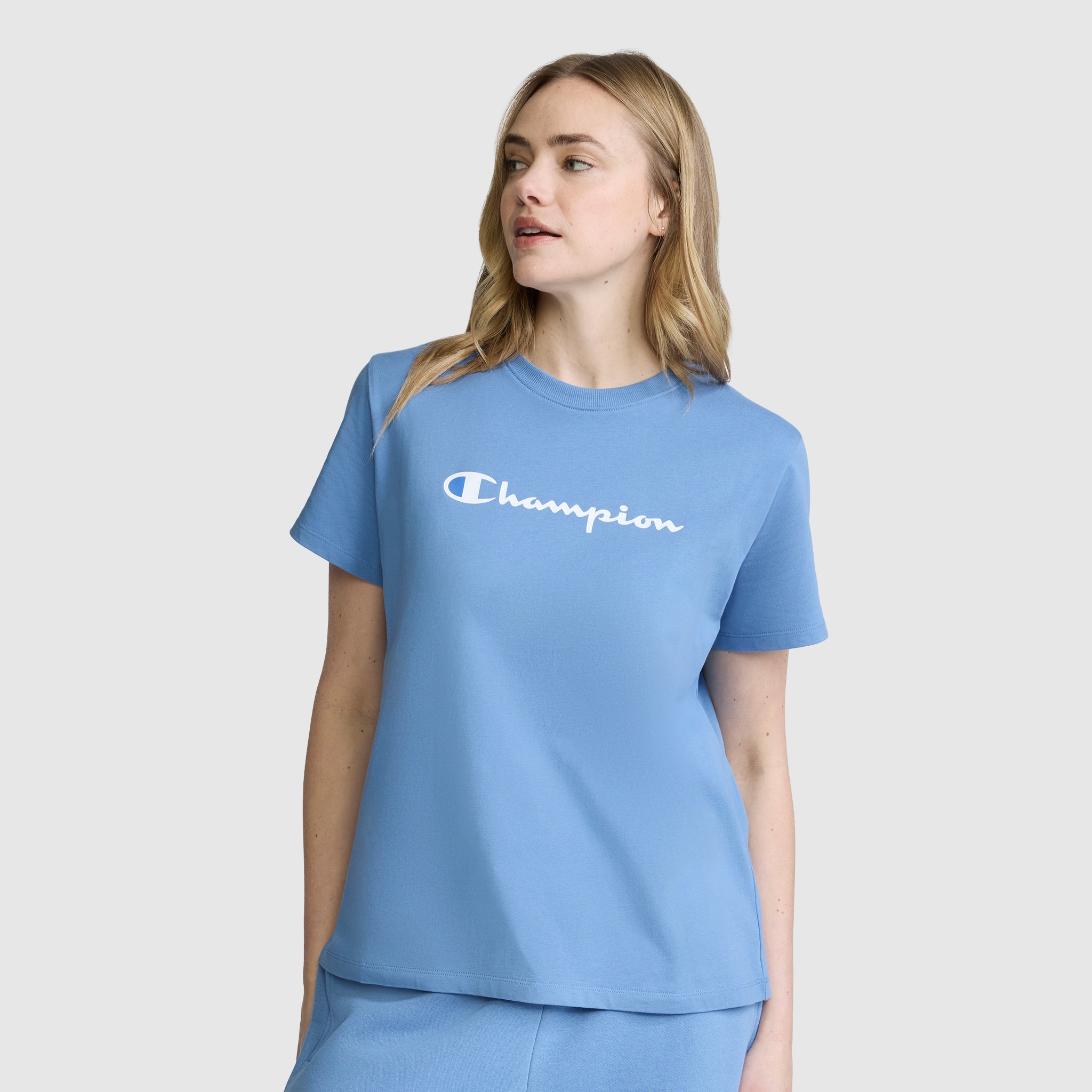 Champion Classic T-Shirt Script Logo t-shirt femme bleu coton