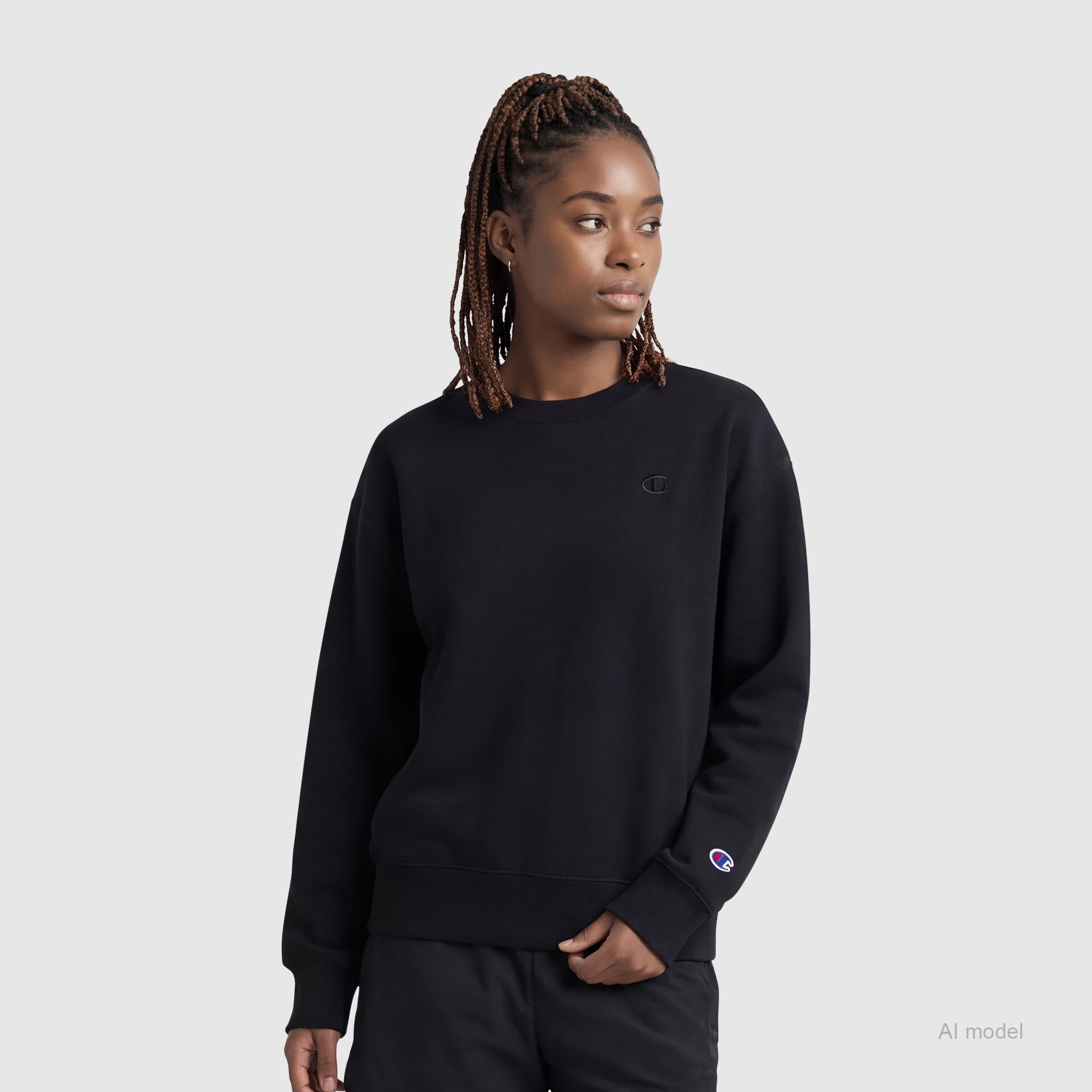 Champion Powerblend Sweatshirt Femme Noir Petit C Coton