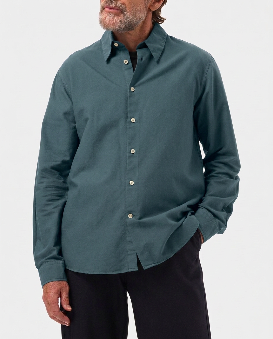 LAFAURIE HUGUES Bleu Canard chemise oxford coton droite