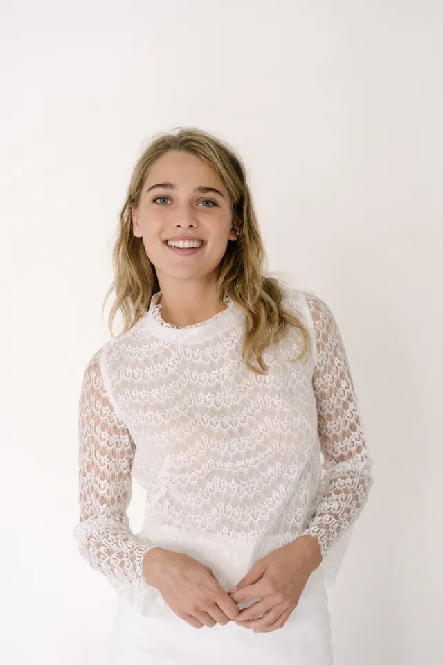 Maison Floret Jom top mariée dentelle Calais col cheminée