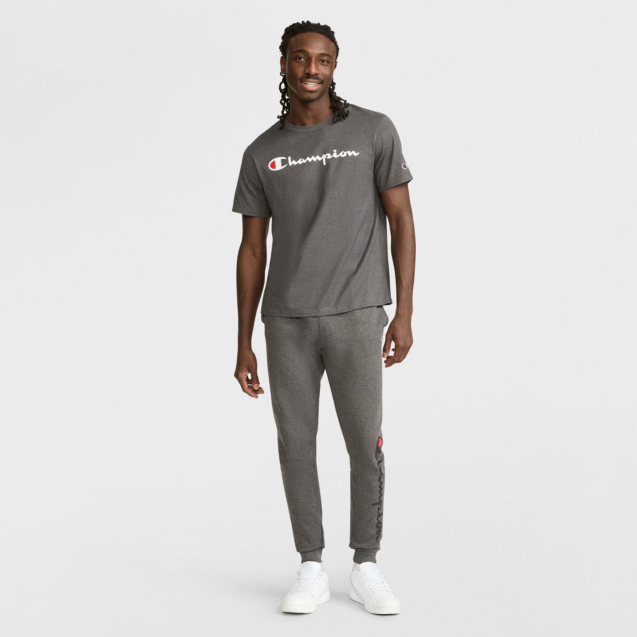 Champion Powerblend Jogger Script Logo homme gris chiné