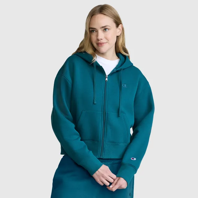Champion Cropped Zip-Up Hoodie sweat zippé vert femme