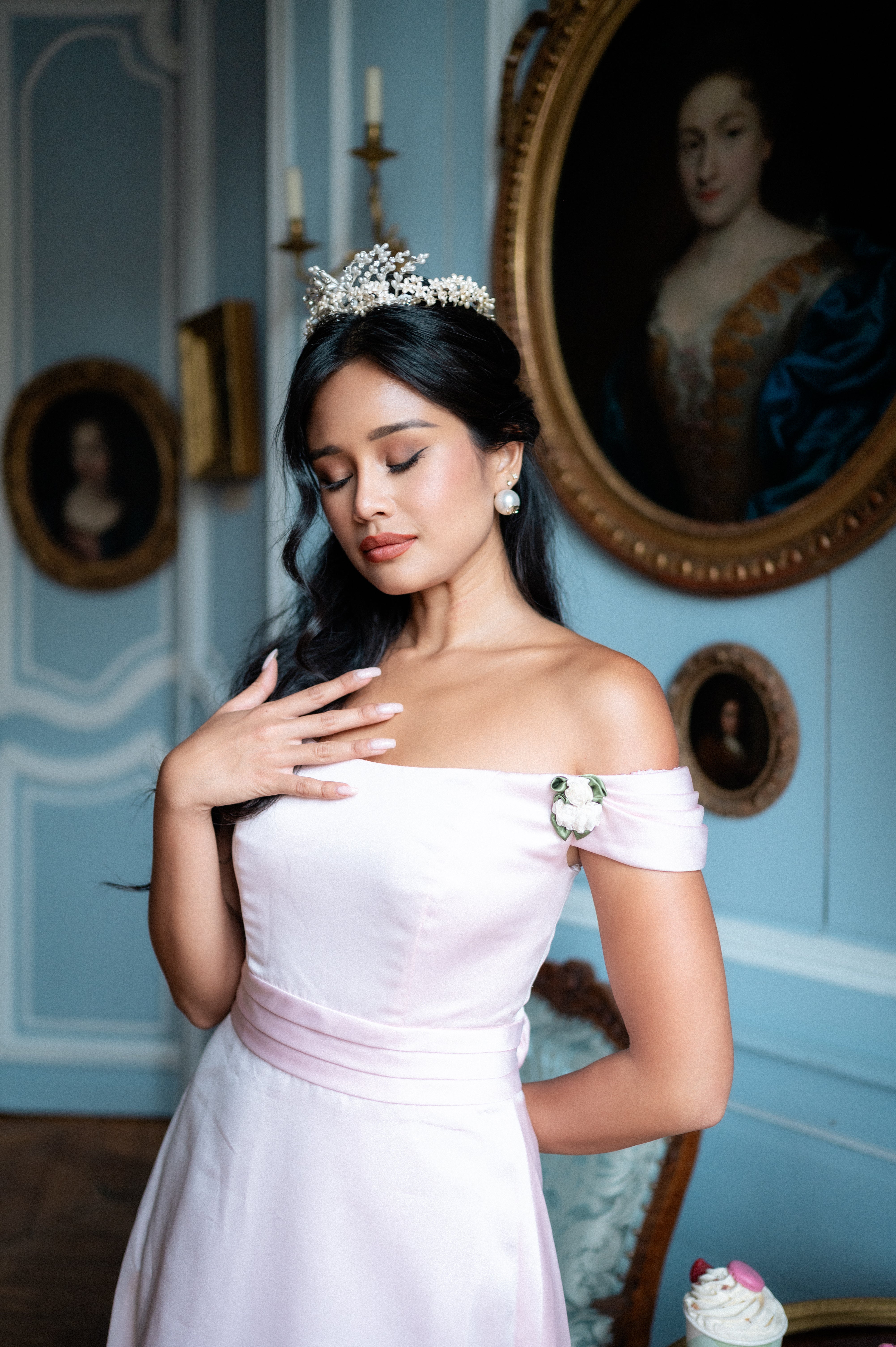Solène Gisèle La mariée Robe Camélia rose pâle longue taille 34