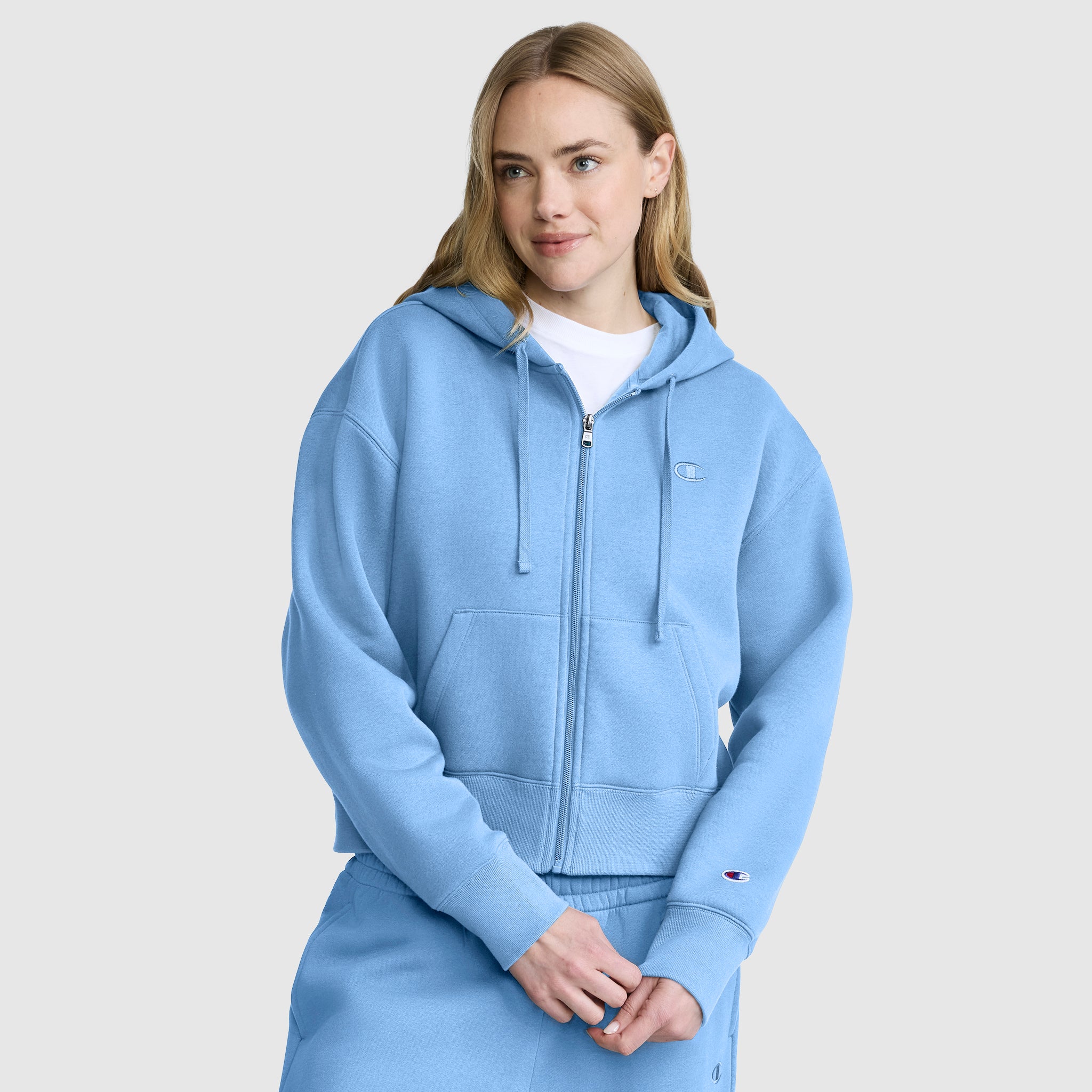Champion Cropped Zip-Up Hoodie sweat zippé bleu Riviera femme