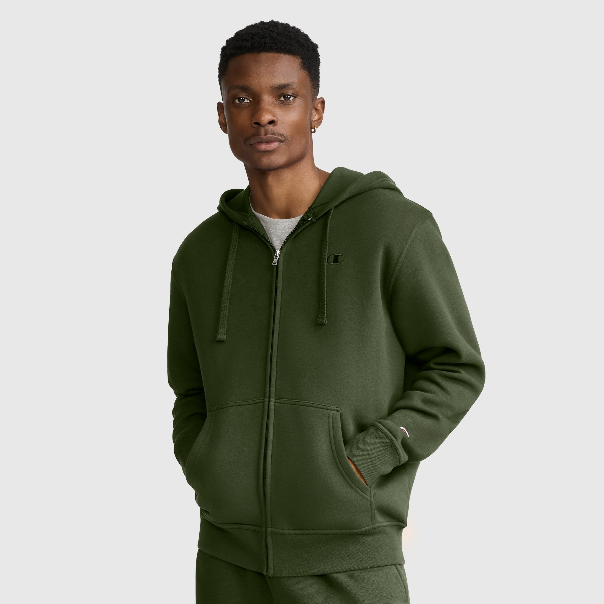 Champion Powerblend Full-Zip Hoodie sweat homme Chive molleton