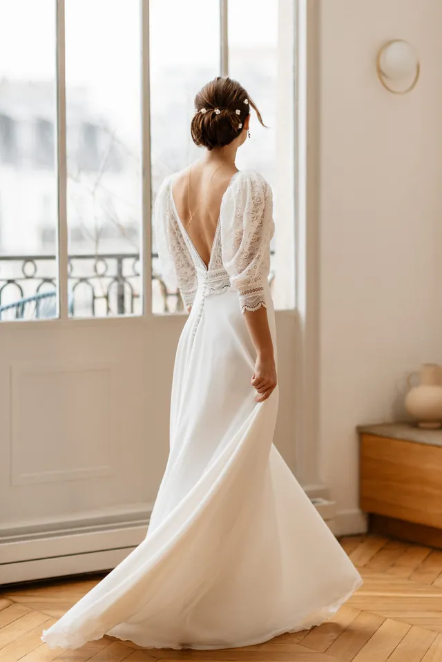 Le Jour de Notre Oui Astre de Minuit robe de mariée blanche