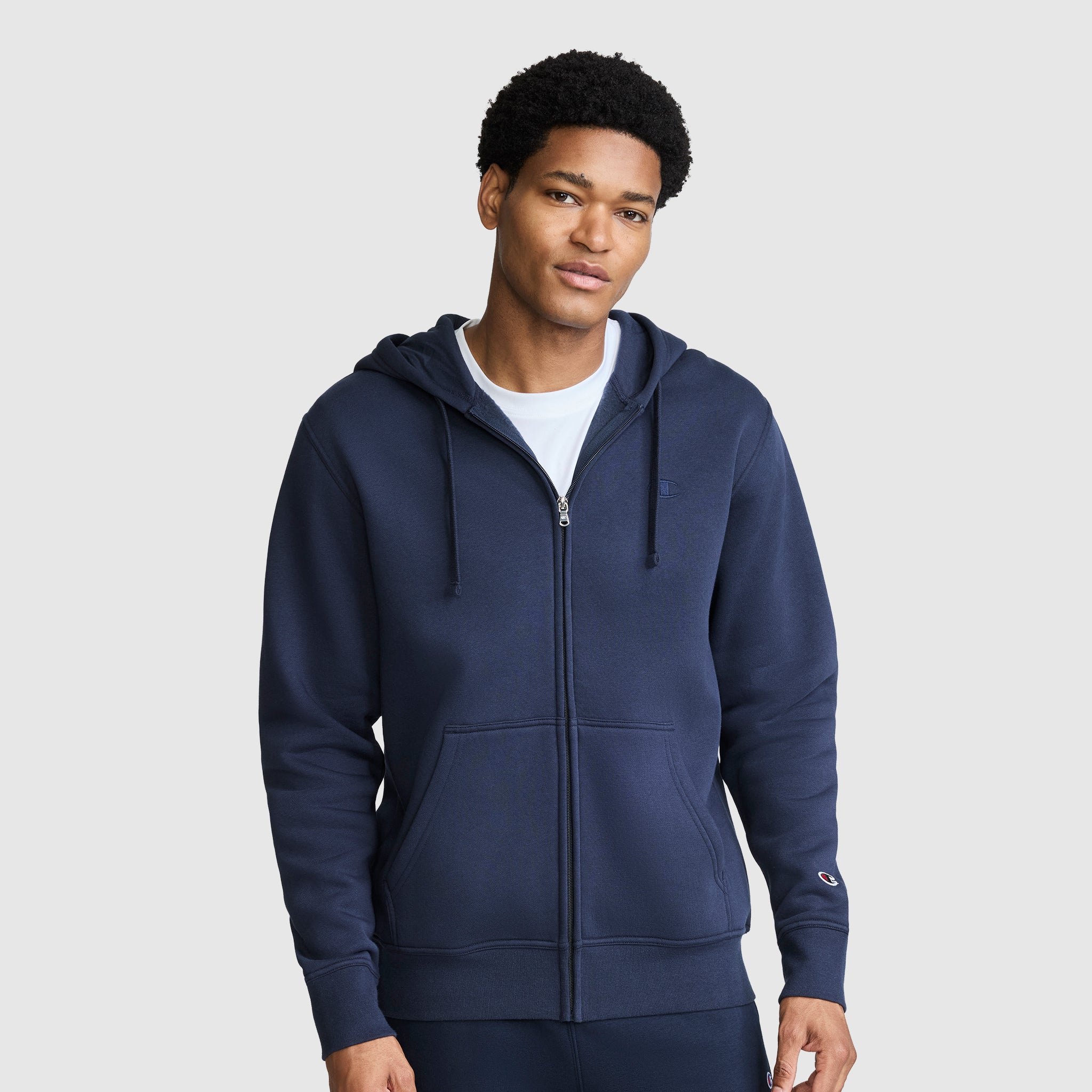 Champion Powerblend Full-Zip Hoodie sweat zippé Navy gratté