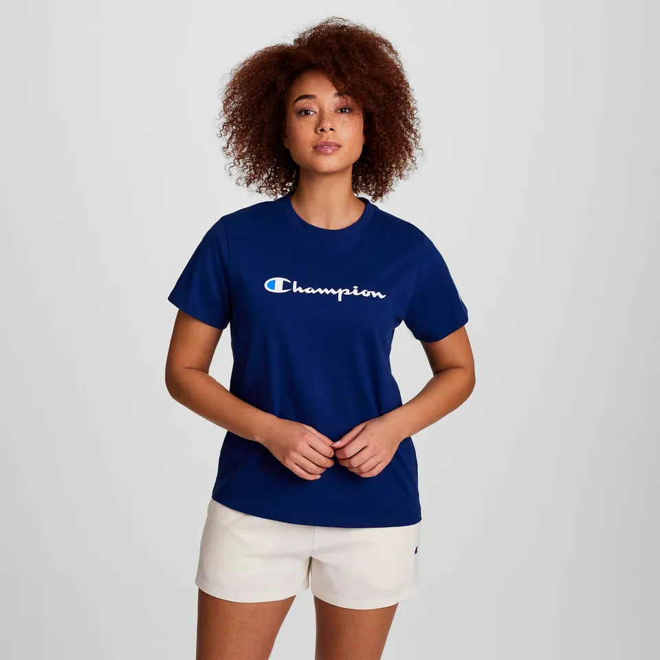 Champion Classic T-Shirt Script Logo t-shirt femme Bleu coton