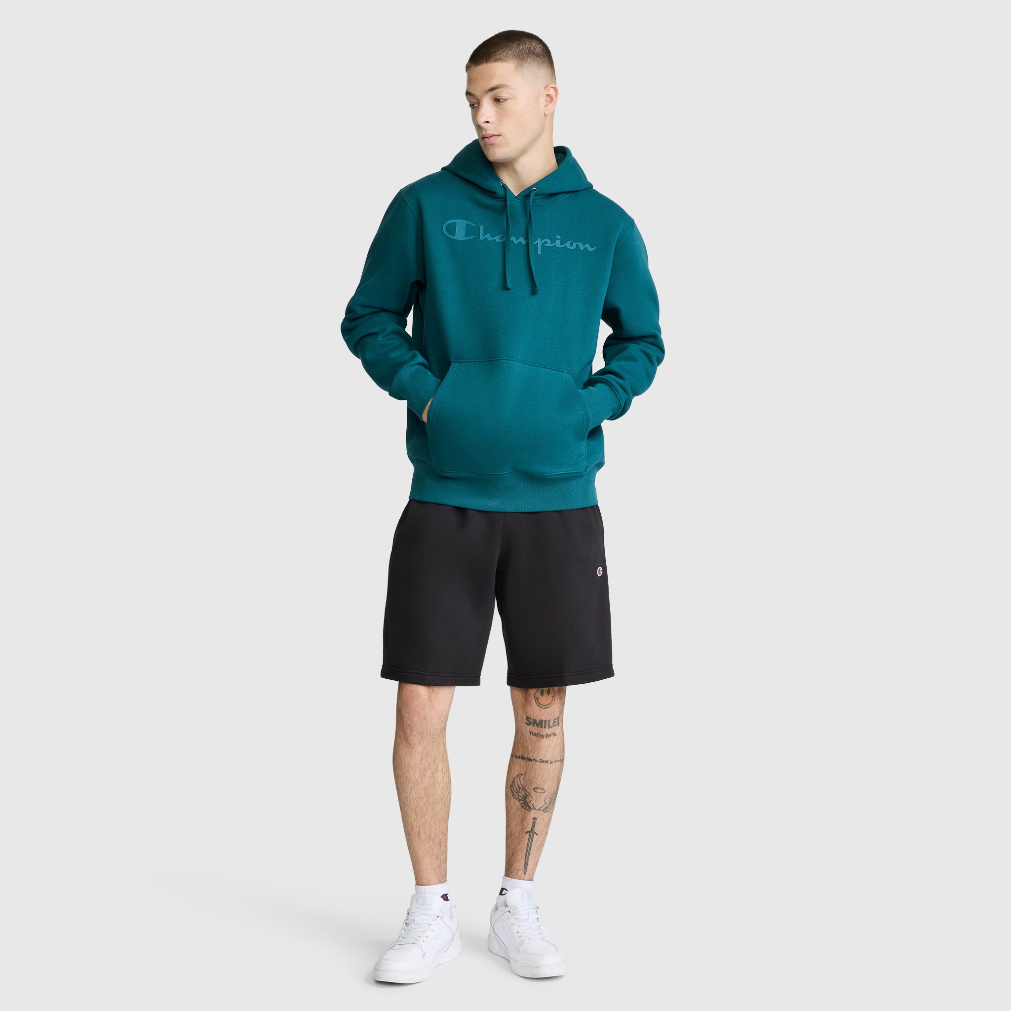 Champion Powerblend Tonal Script hoodie vert Deep Teal