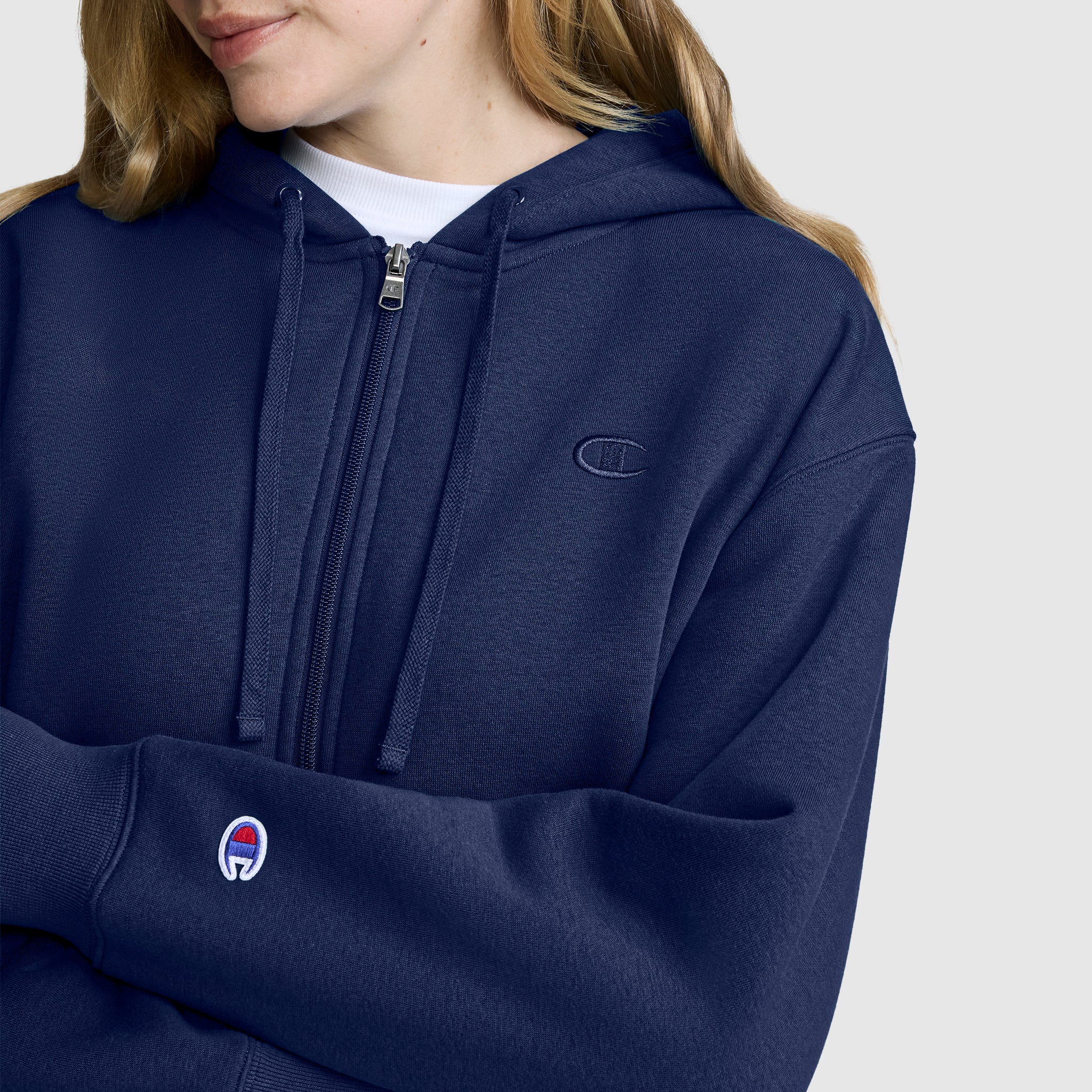 Champion Cropped Zip-Up Hoodie sweat zippé bleu femme