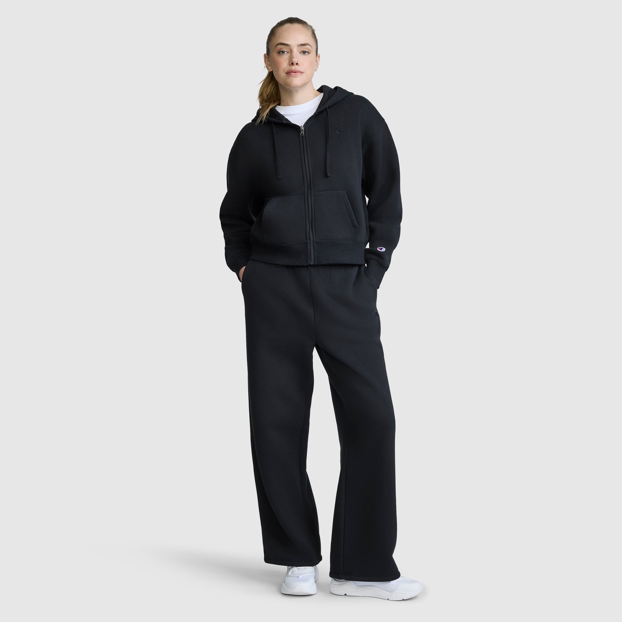 Champion Wide Leg Fleece pantalon jogging noir molleton coton