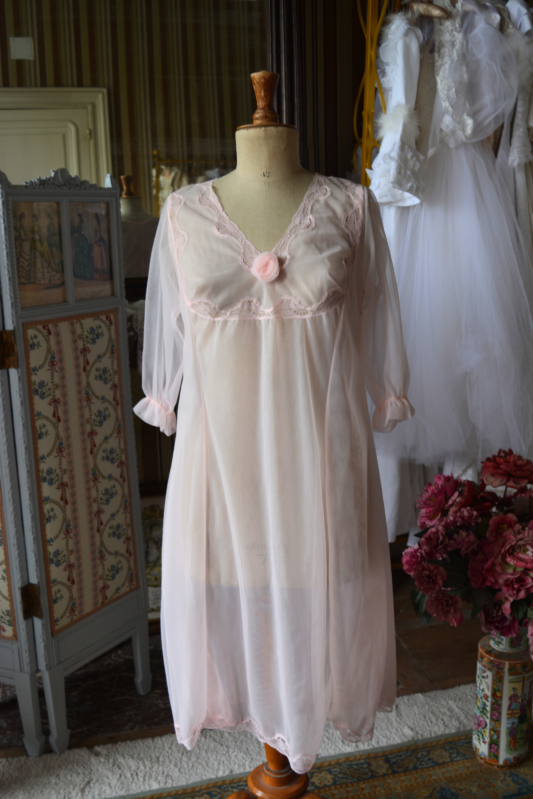 Solène Gisèle Nuisette Vintage Rose Transparente déshabillé